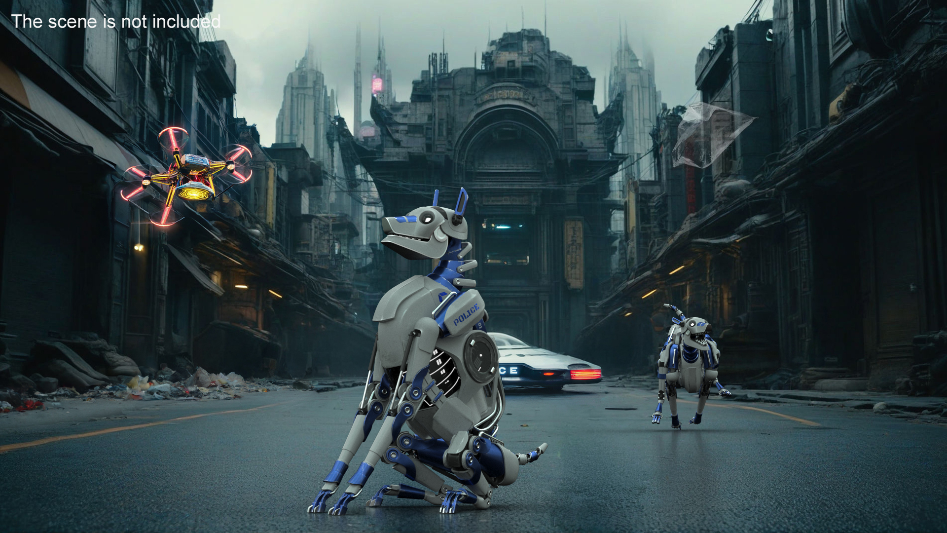 3D model Futuristic Police Robot Dog Sitting Pose
