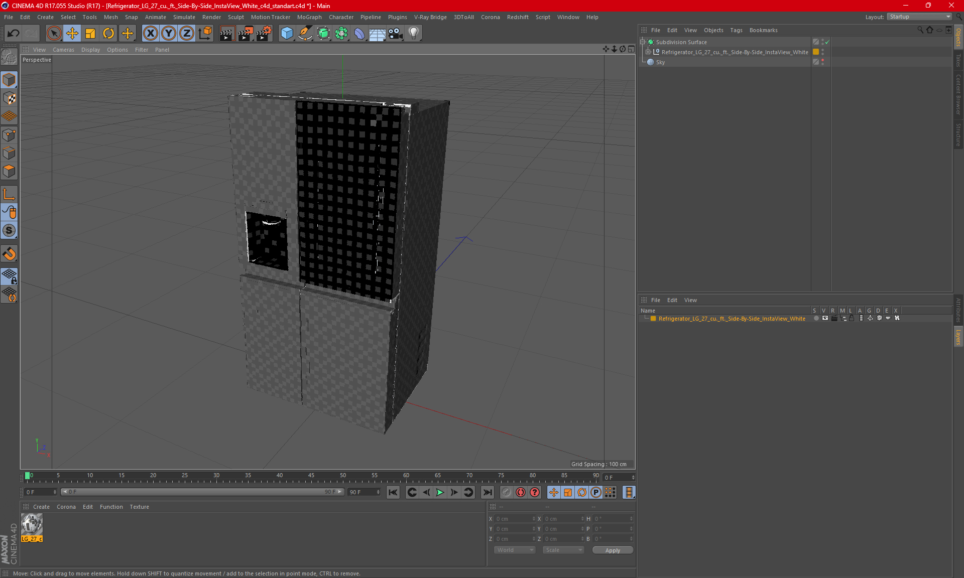 Refrigerator LG 27 Side-By-Side InstaView White 3D