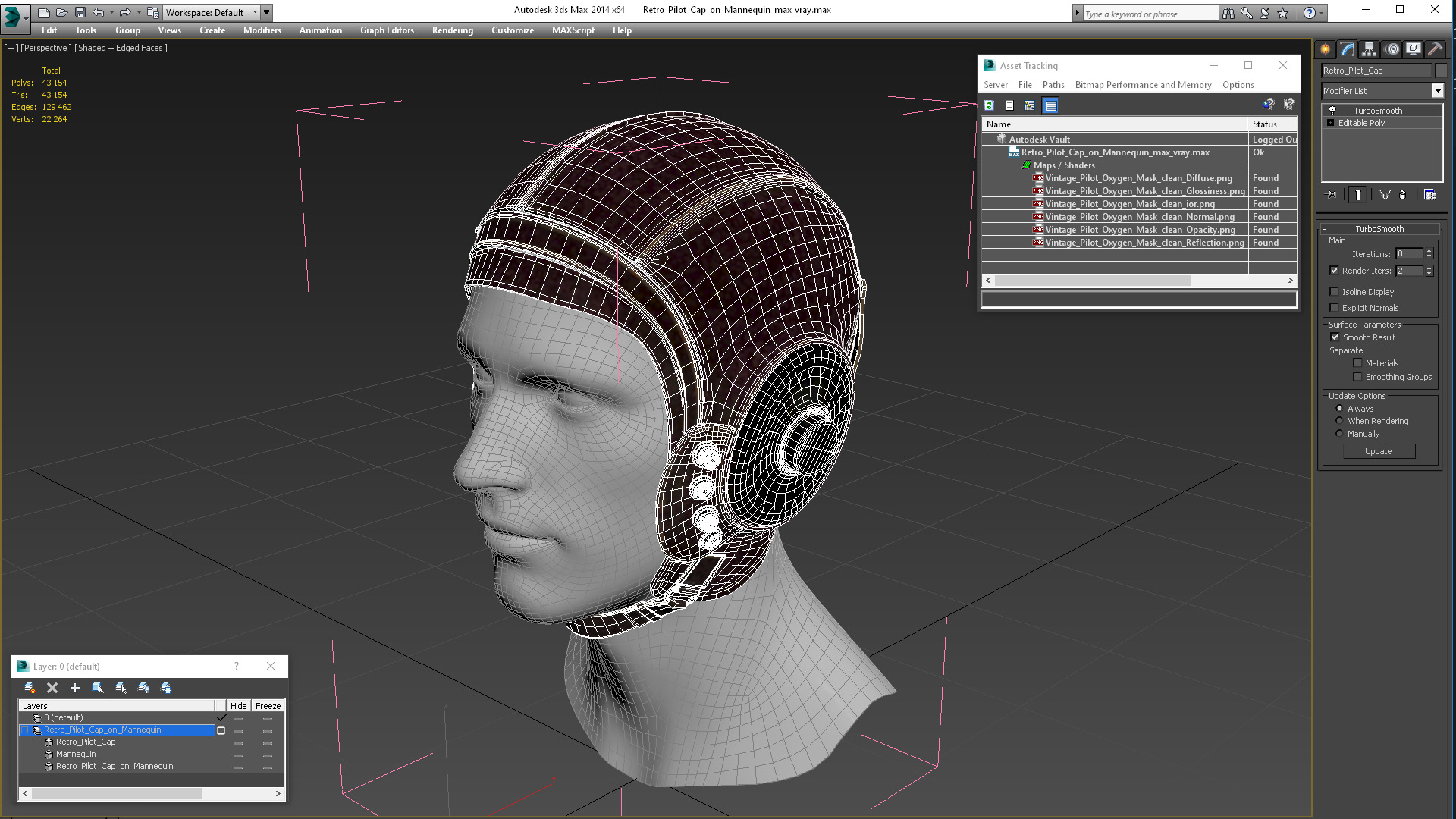 3D Retro Pilot Cap on Mannequin model