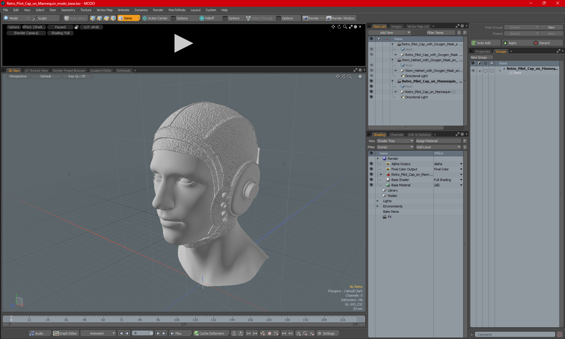 3D Retro Pilot Cap on Mannequin model