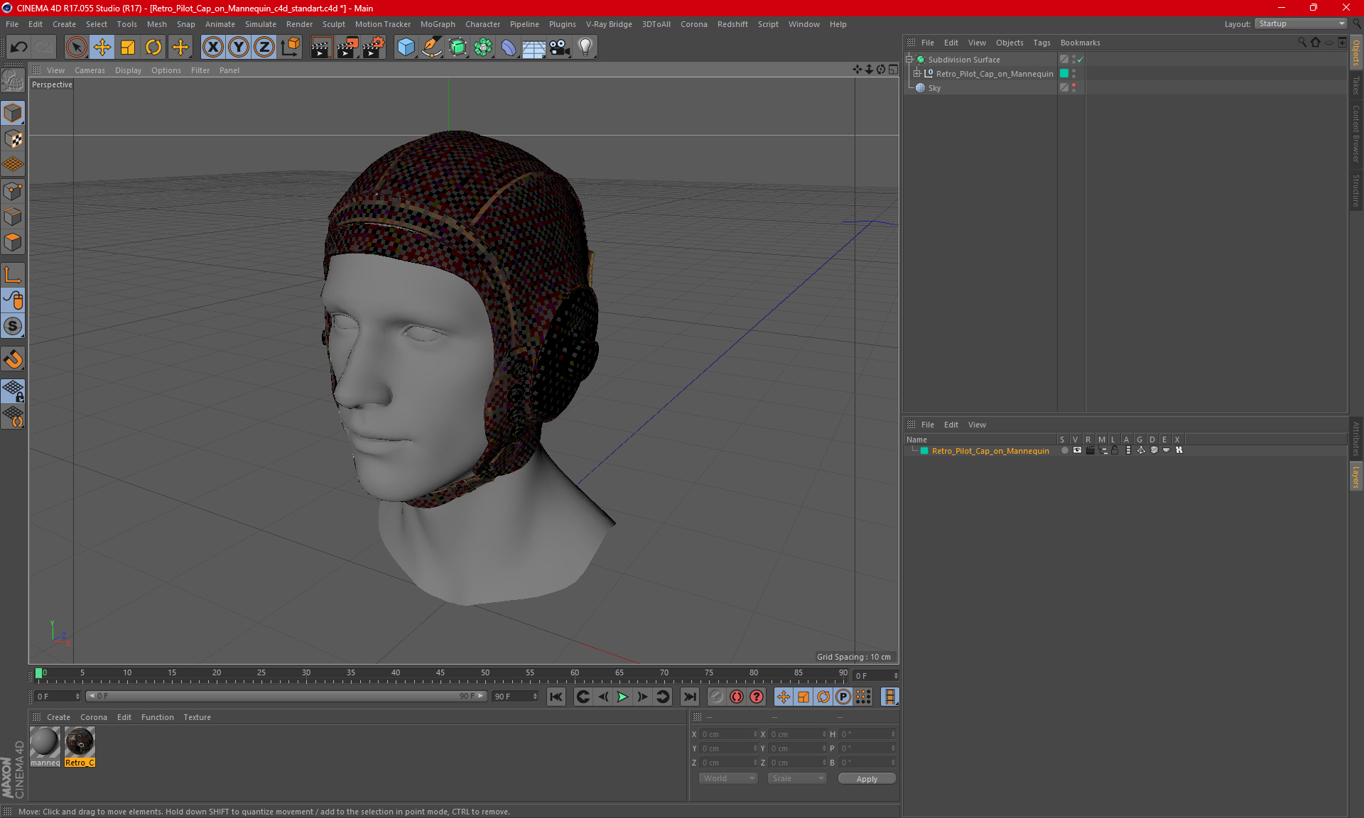 3D Retro Pilot Cap on Mannequin model