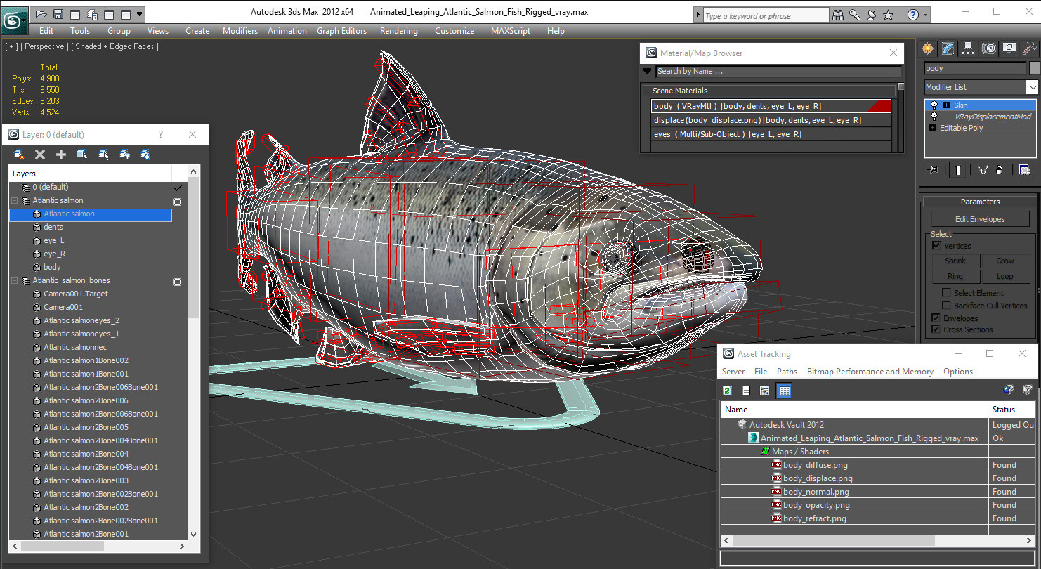 Animated Leaping Atlantic Salmon Fish Rigged 3D model