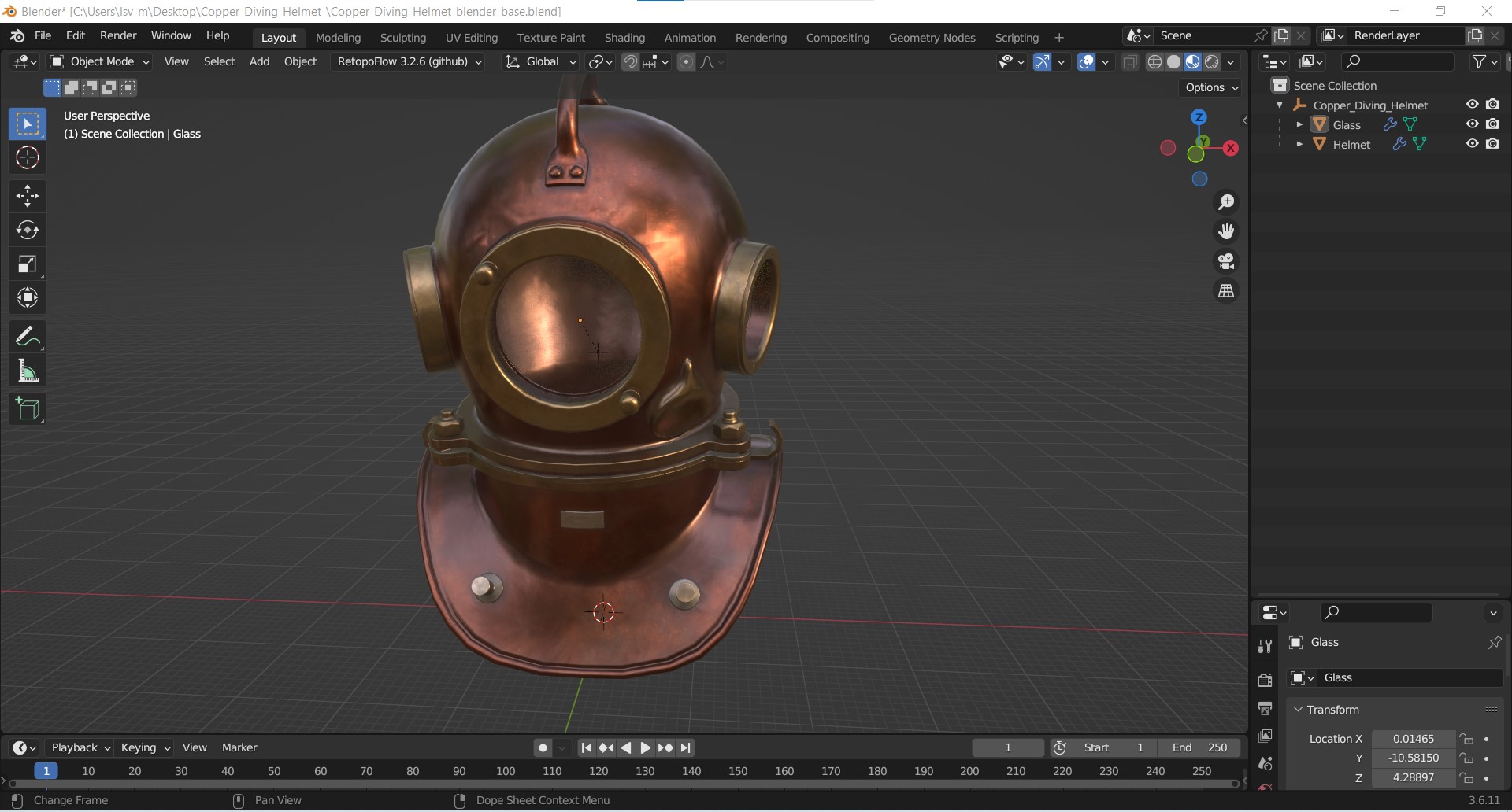 3D model Copper Diving Helmet