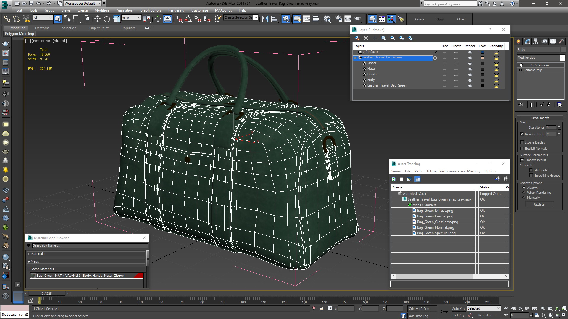 Leather Travel Bag Green 3D model