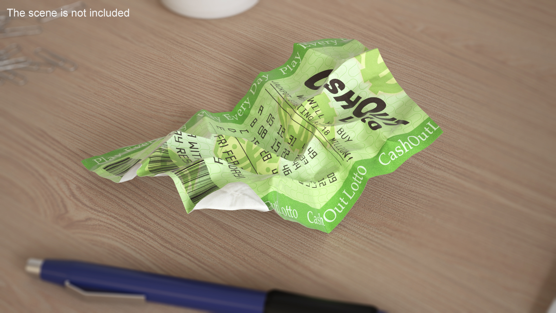 3D Wrinkled Ticket of Cash Out Lotto Lottery
