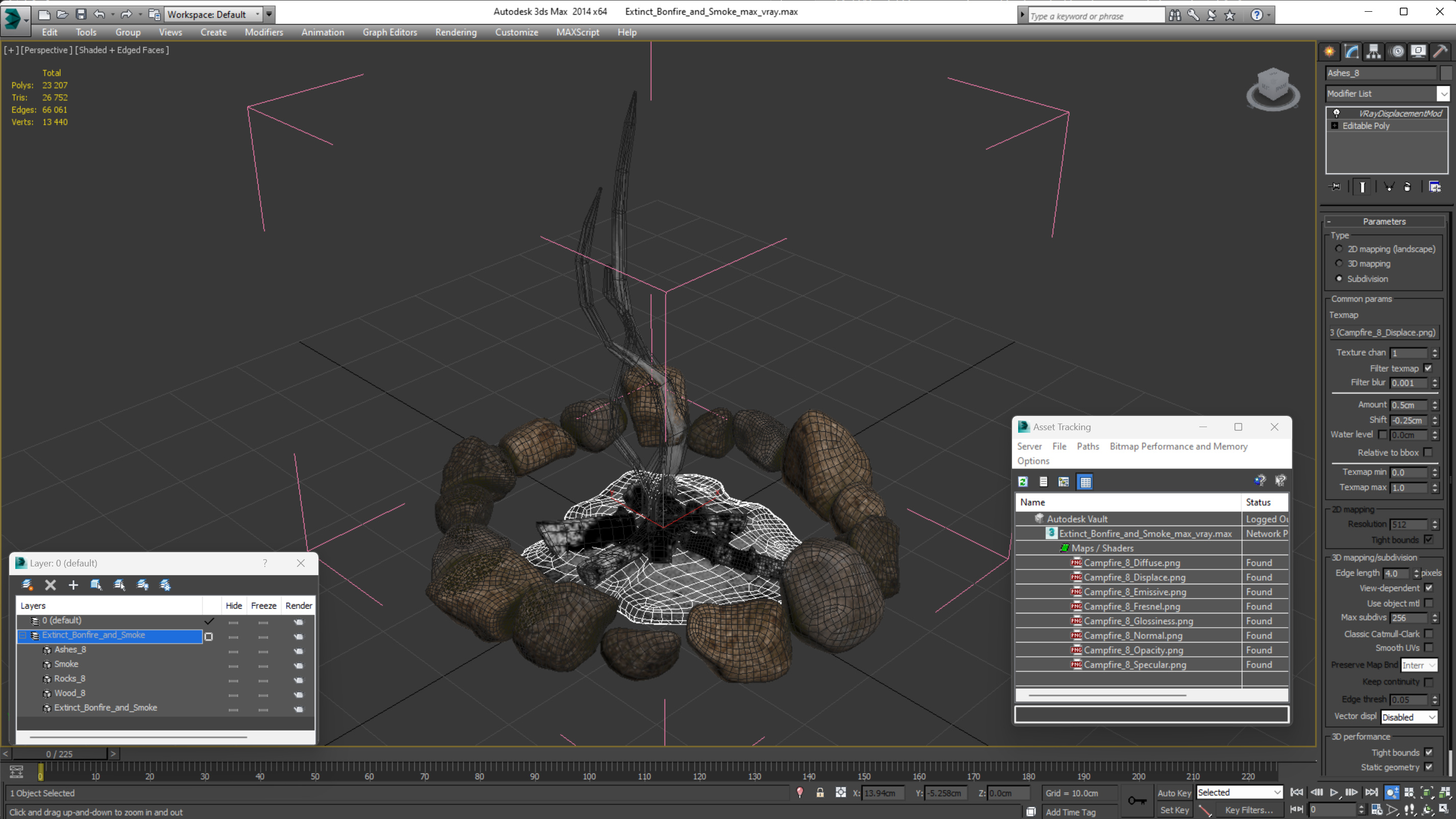 3D model Extinct Bonfire and Smoke
