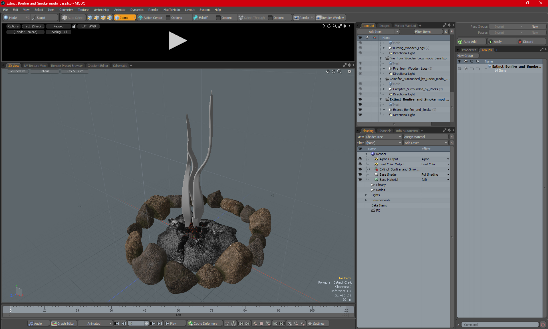 3D model Extinct Bonfire and Smoke