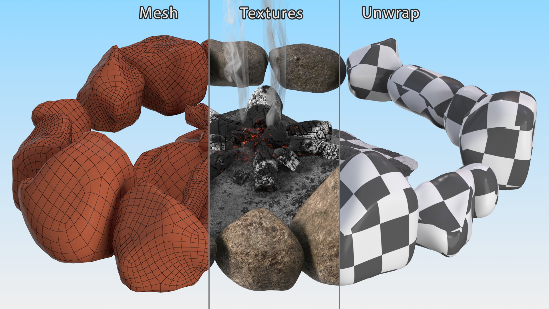 3D model Extinct Bonfire and Smoke