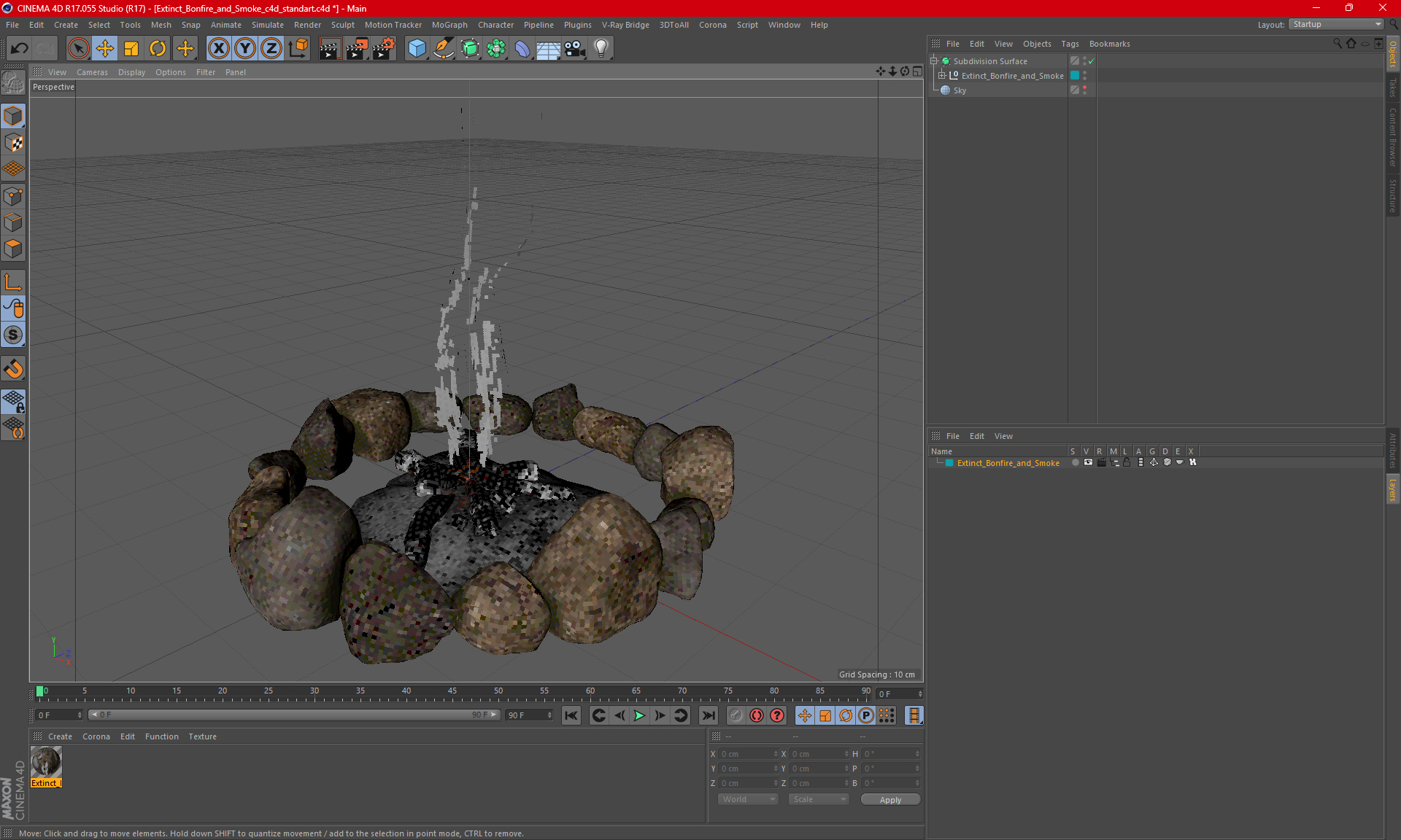 3D model Extinct Bonfire and Smoke