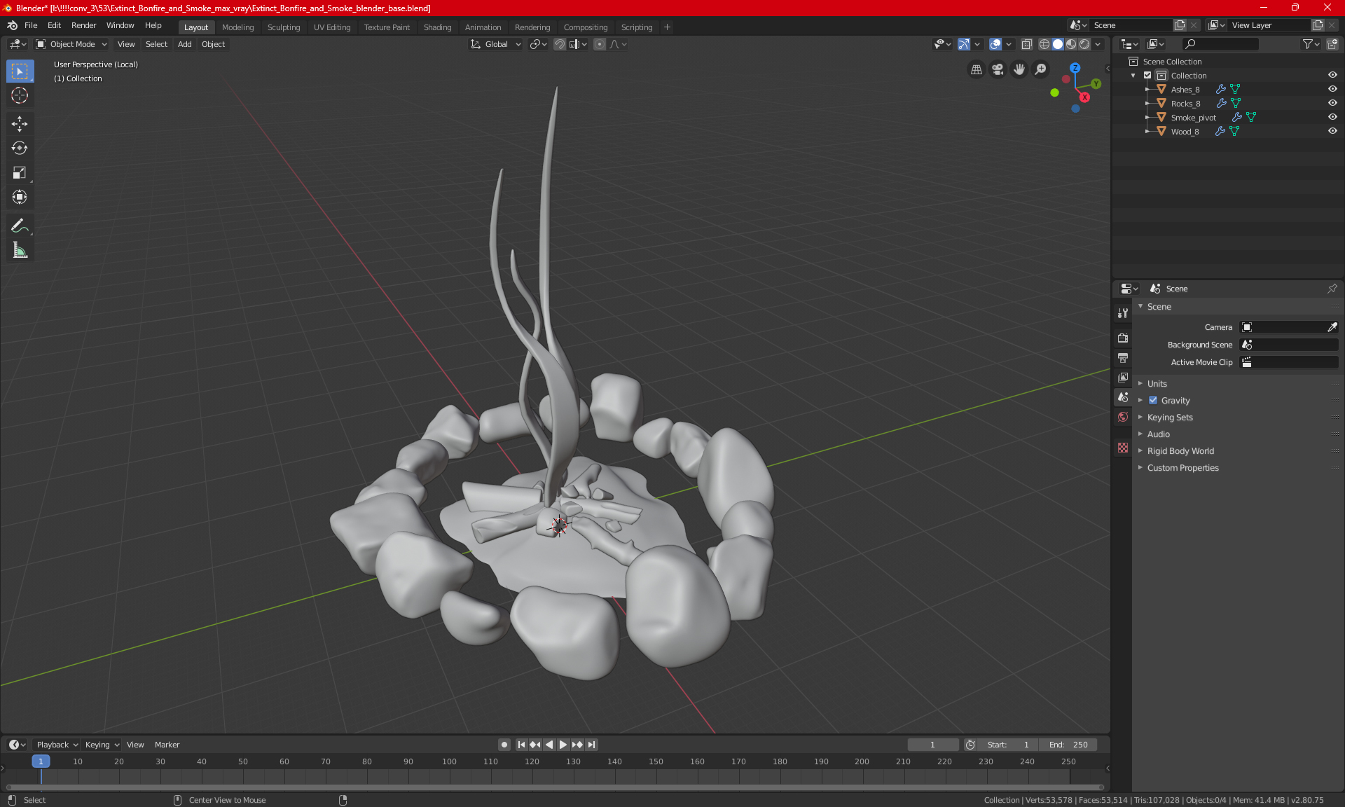 3D model Extinct Bonfire and Smoke