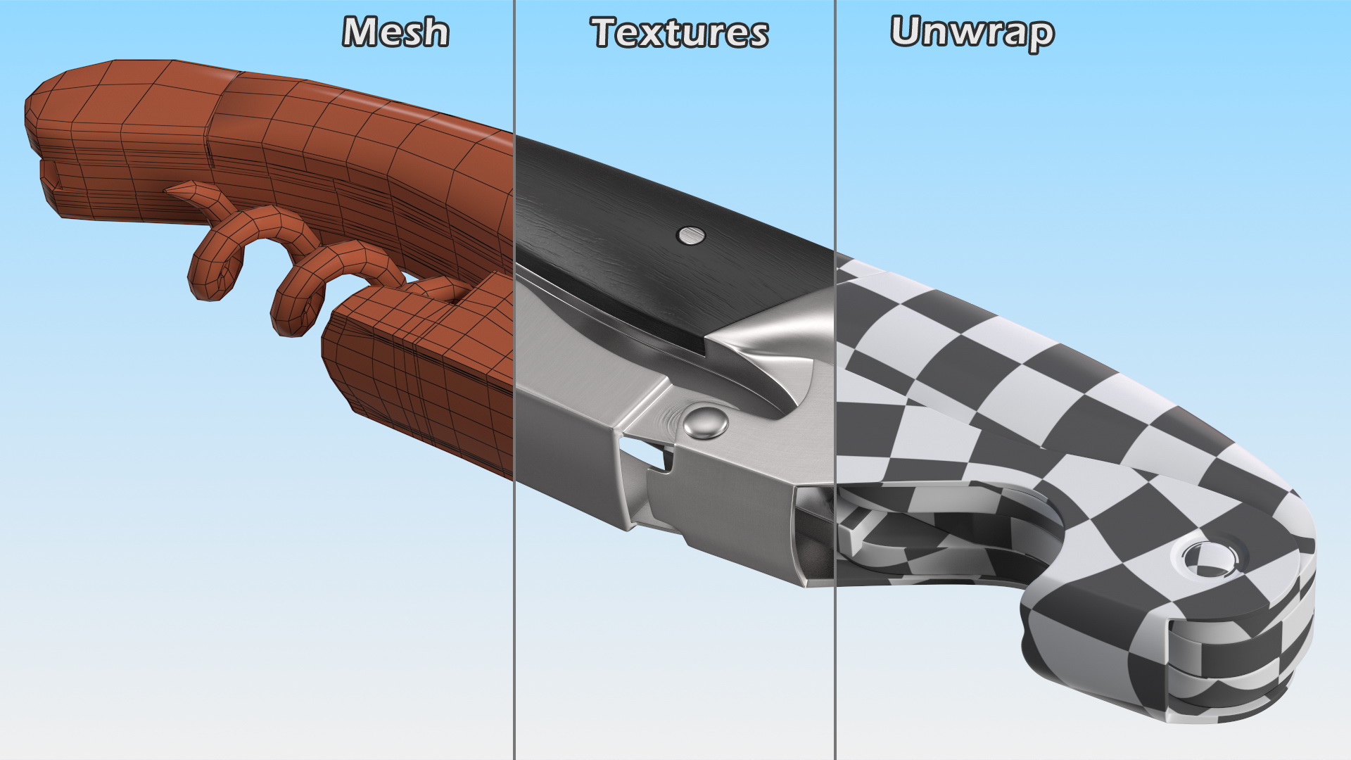 3D model Waiters Corkscrew Black Wood Handle Fold