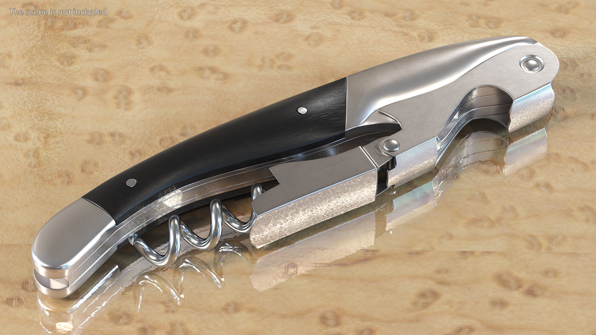 3D model Waiters Corkscrew Black Wood Handle Fold