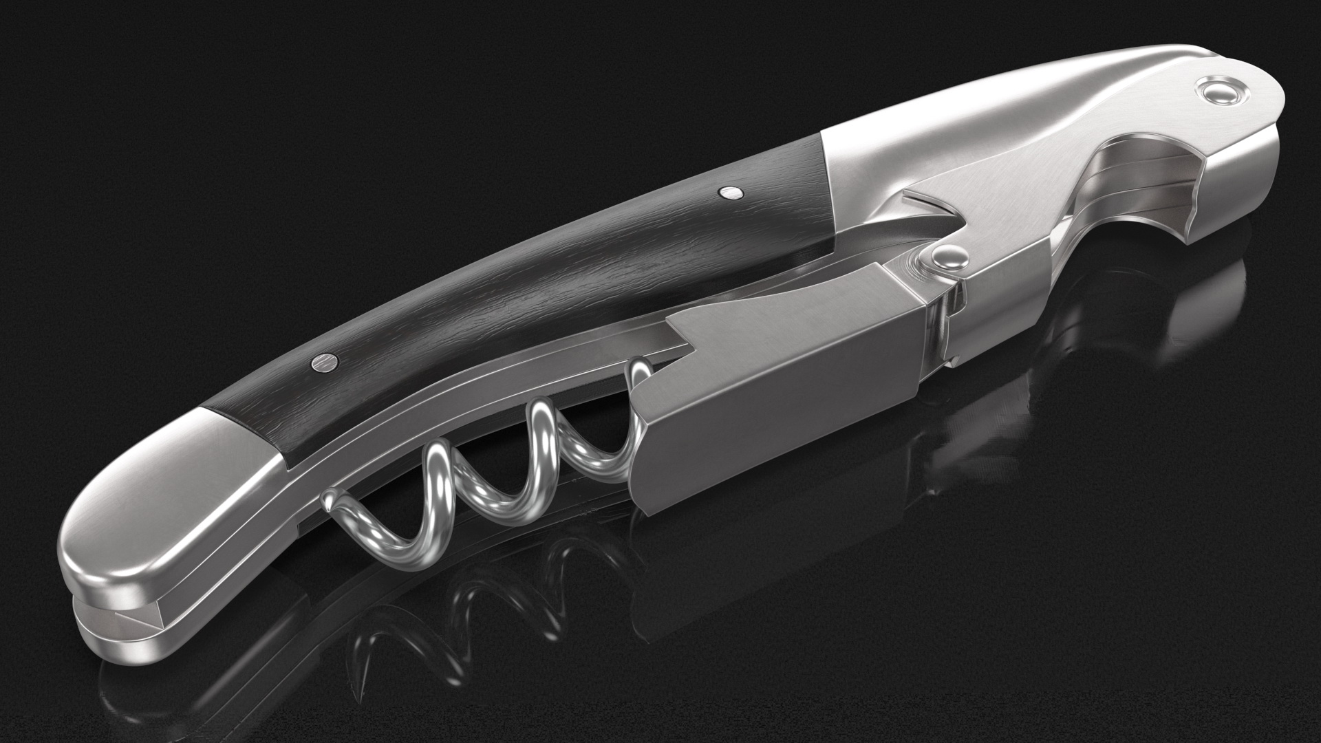 3D model Waiters Corkscrew Black Wood Handle Fold