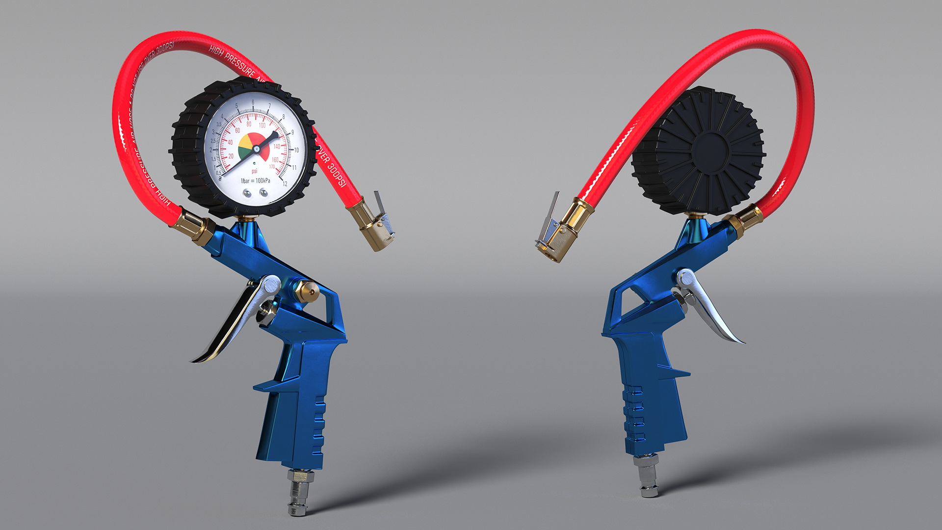 3D Tire Inflator Dial Pressure Gauge Air Compressor Blue model