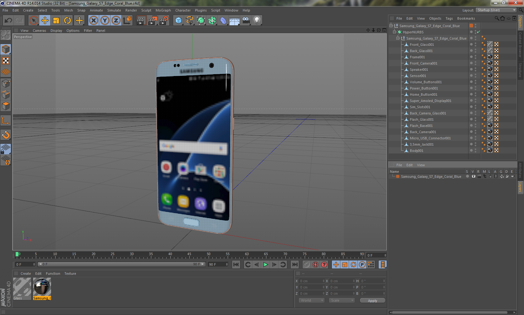 3D Samsung Galaxy S7 Edge Coral Blue model