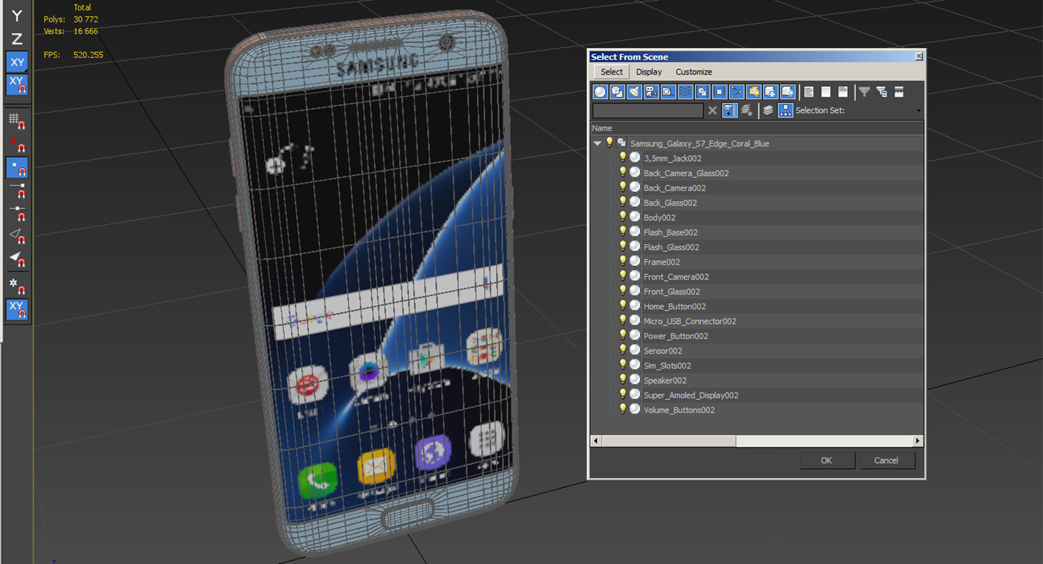 3D Samsung Galaxy S7 Edge Coral Blue model