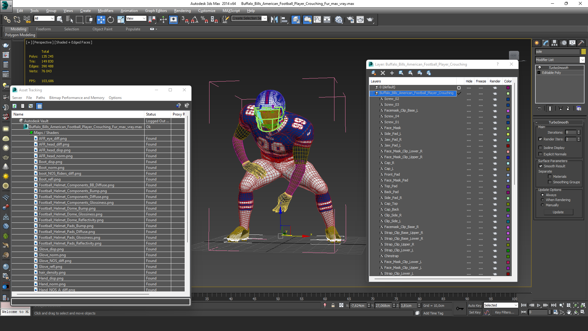 Buffalo Bills American Football Player Crouching Fur 3D
