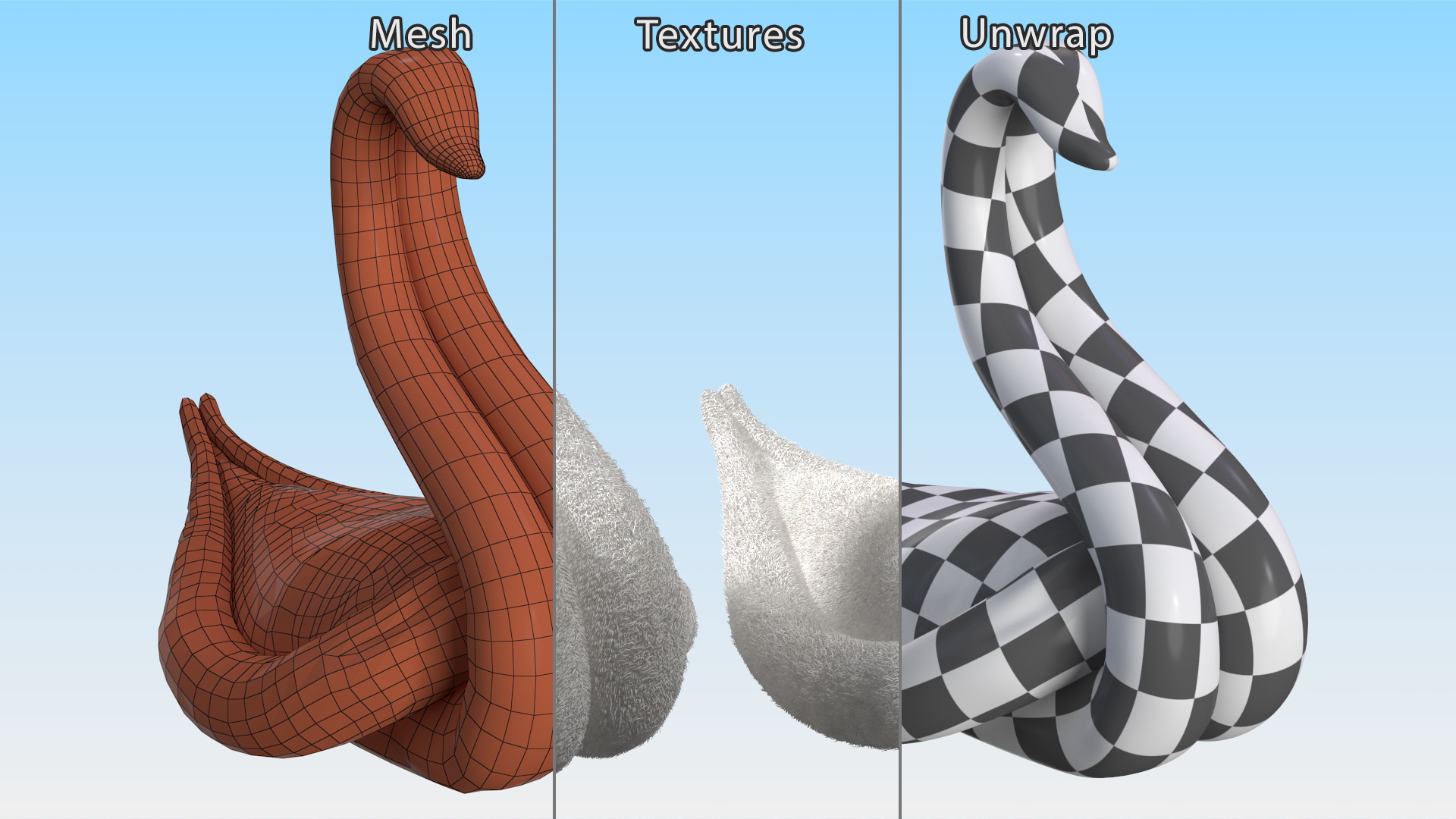 3D Towel Swan with Folded Wings White Fur model
