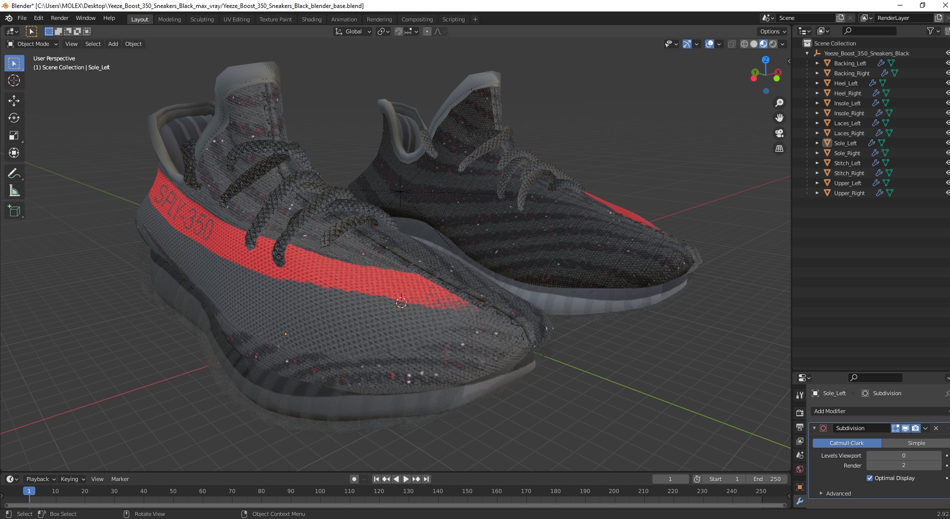 3D model Yeeze Boost 350 Sneakers Black