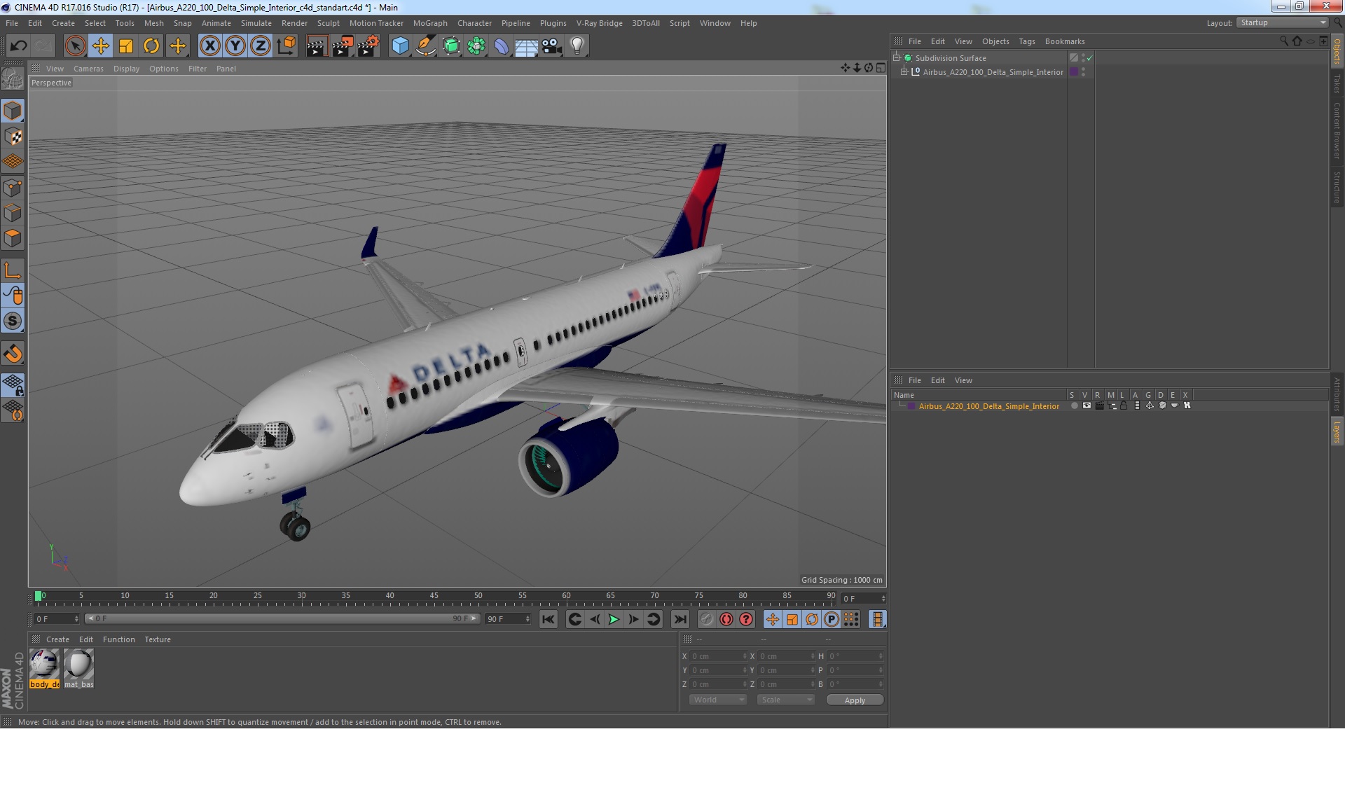 Airbus A220 100 Delta Simple Interior 3D