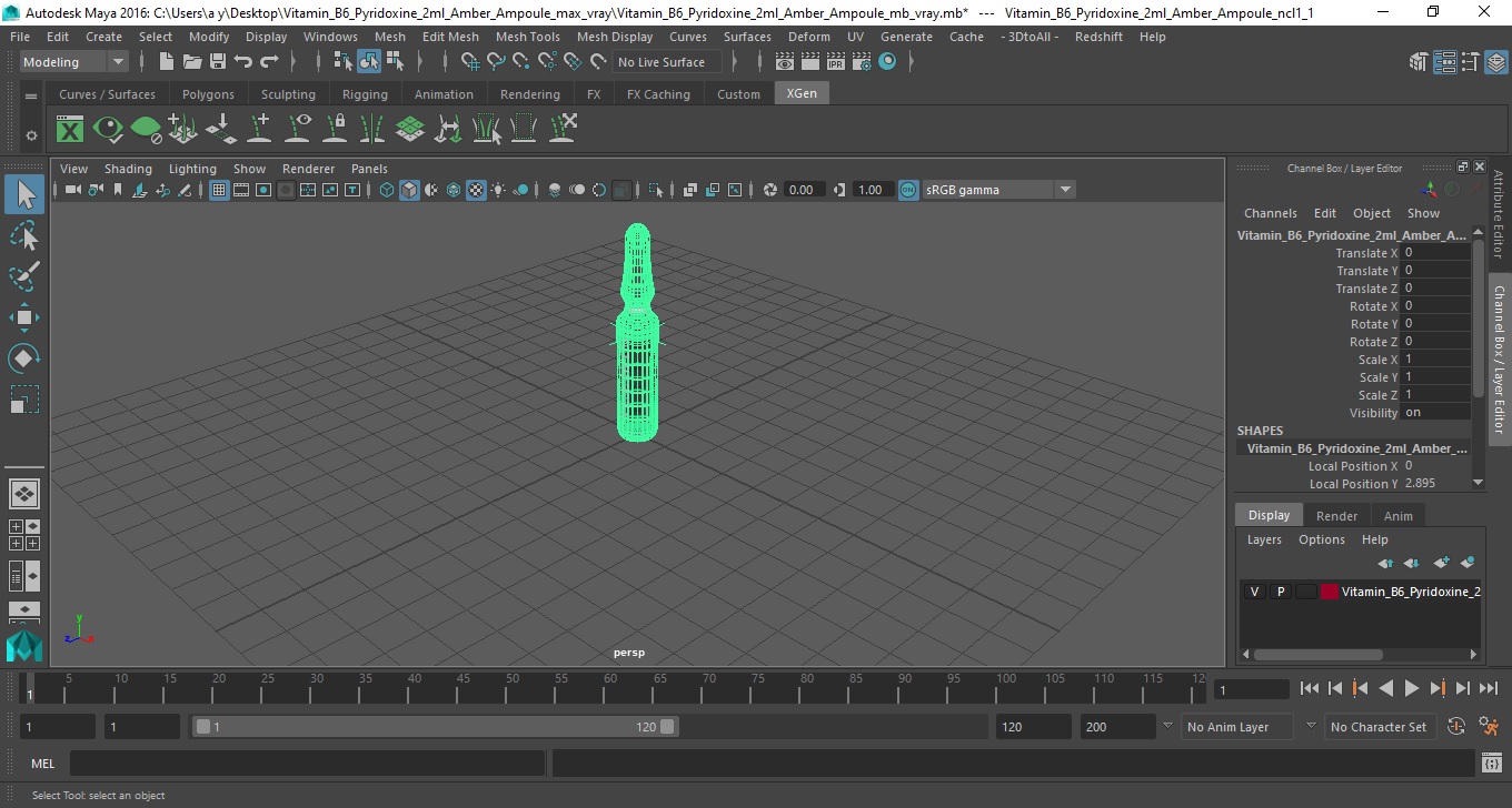 Vitamin B6 Pyridoxine 2ml Amber Ampoule 3D model