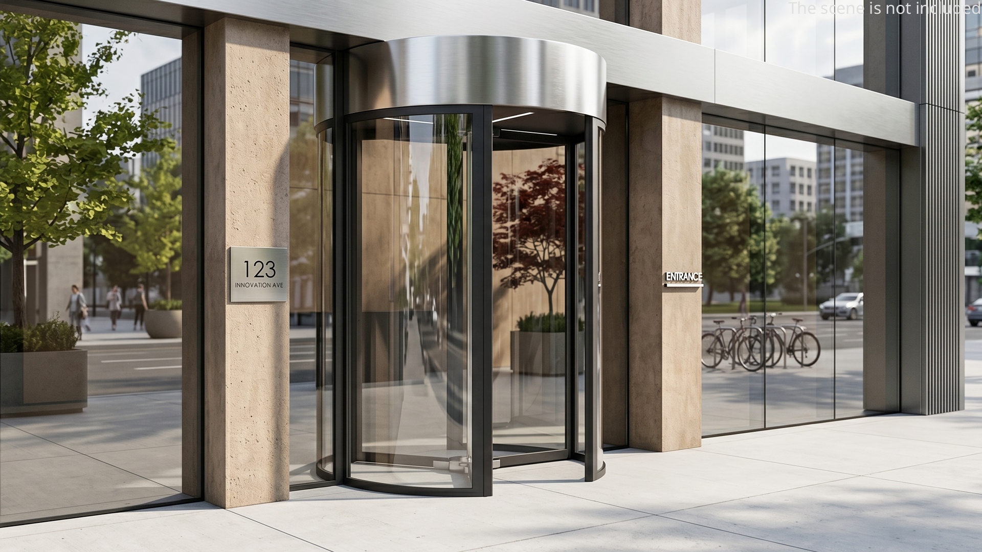 Cylindrical Glass Revolving Door 3D model preview