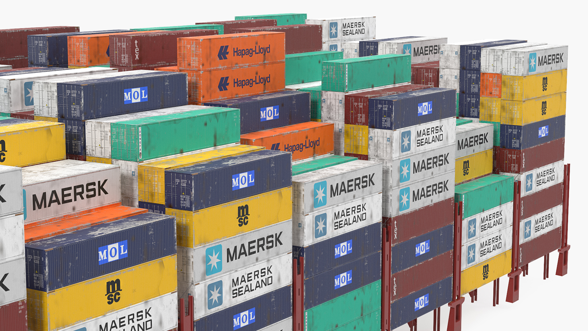 Colorful Maersk Cargo Shipping Containers Stacked 3D model