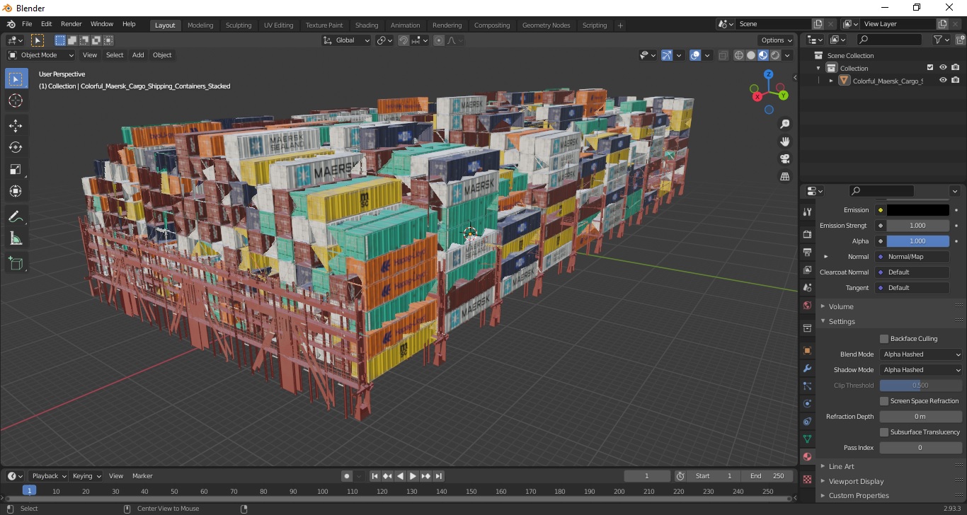 Colorful Maersk Cargo Shipping Containers Stacked 3D model