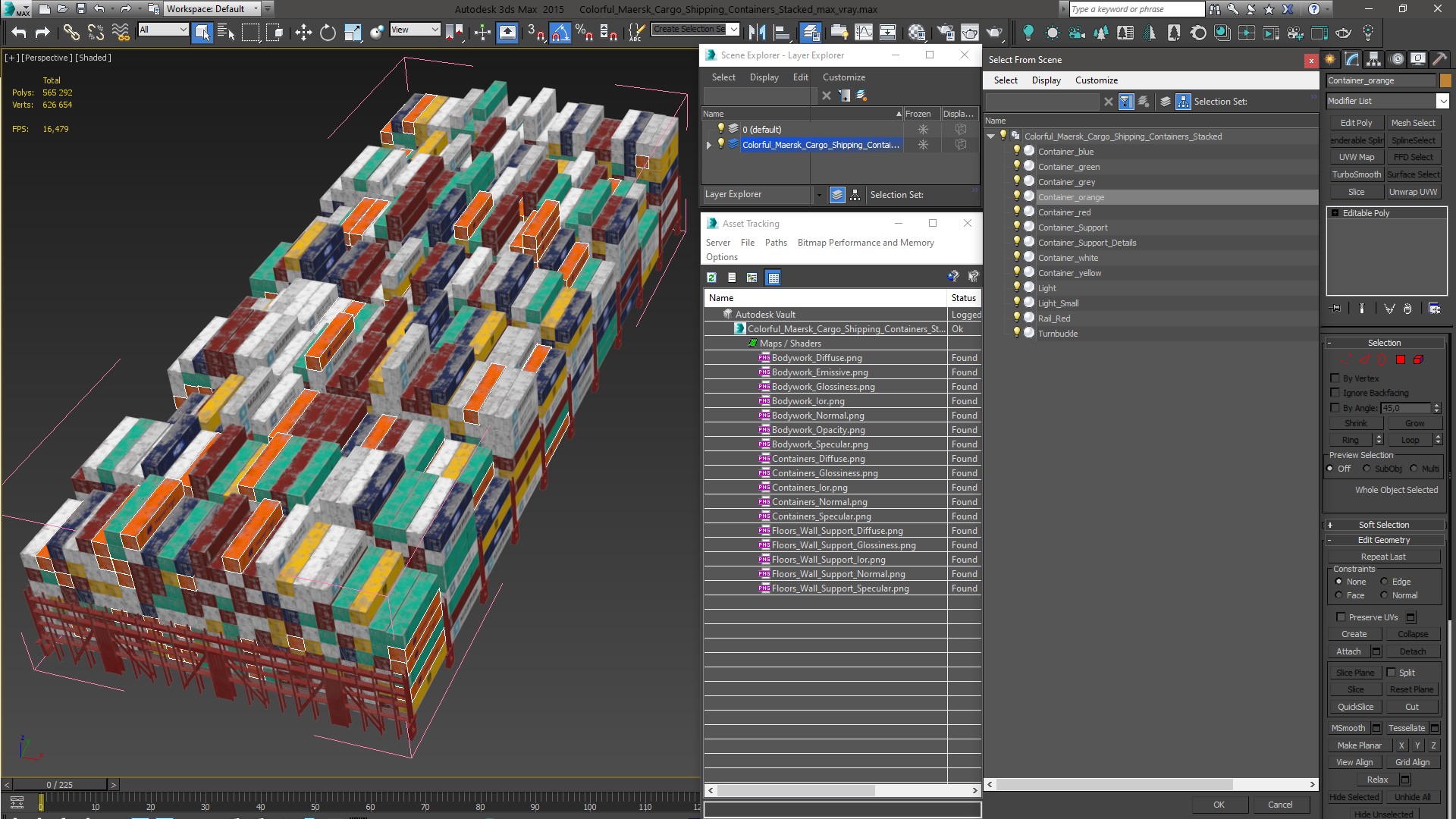 Colorful Maersk Cargo Shipping Containers Stacked 3D model