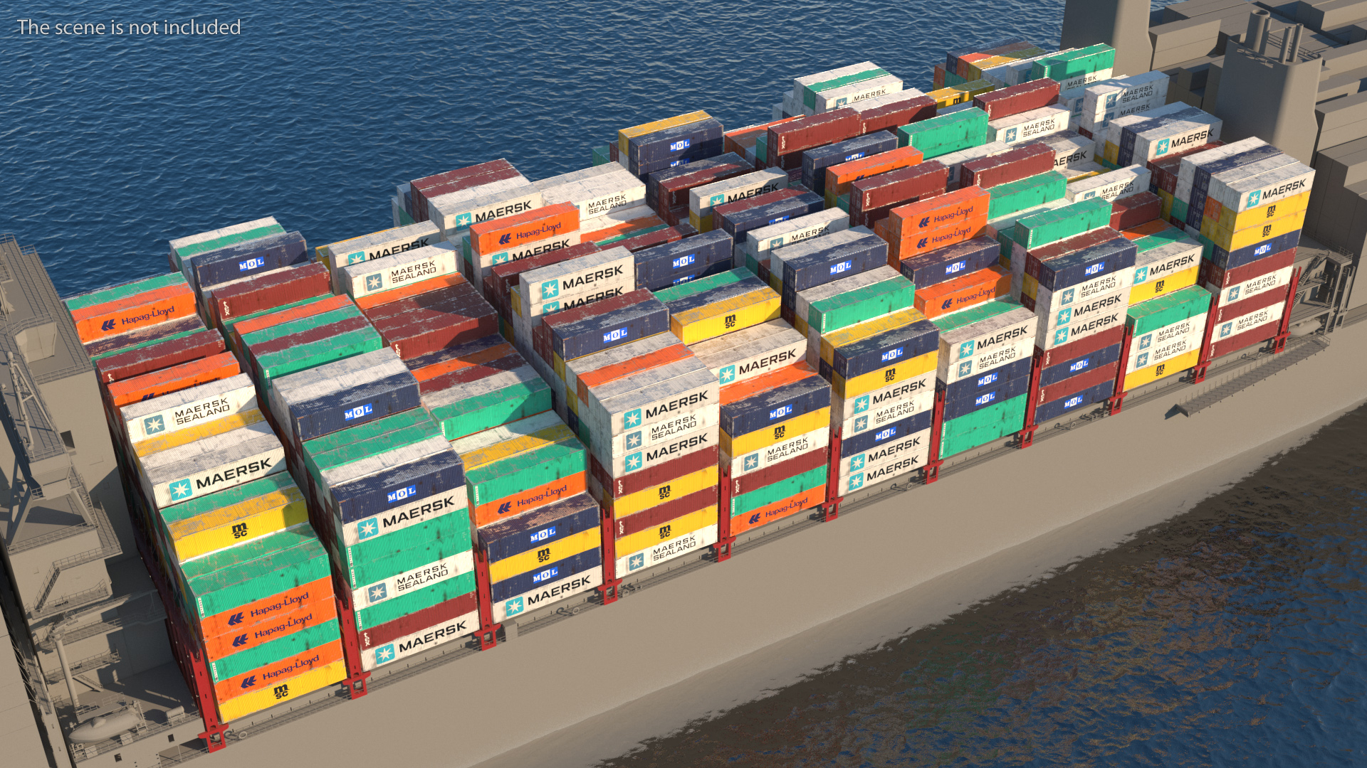 Colorful Maersk Cargo Shipping Containers Stacked 3D model