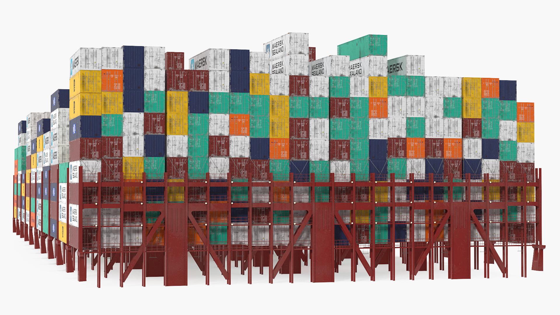 Colorful Maersk Cargo Shipping Containers Stacked 3D model