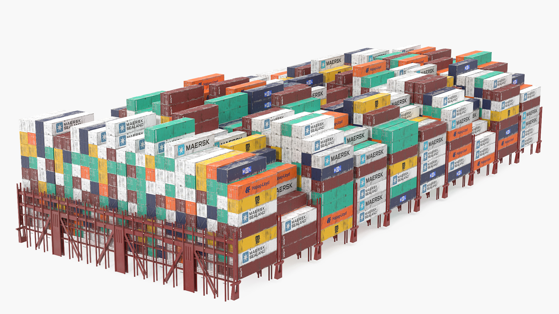 Colorful Maersk Cargo Shipping Containers Stacked 3D model