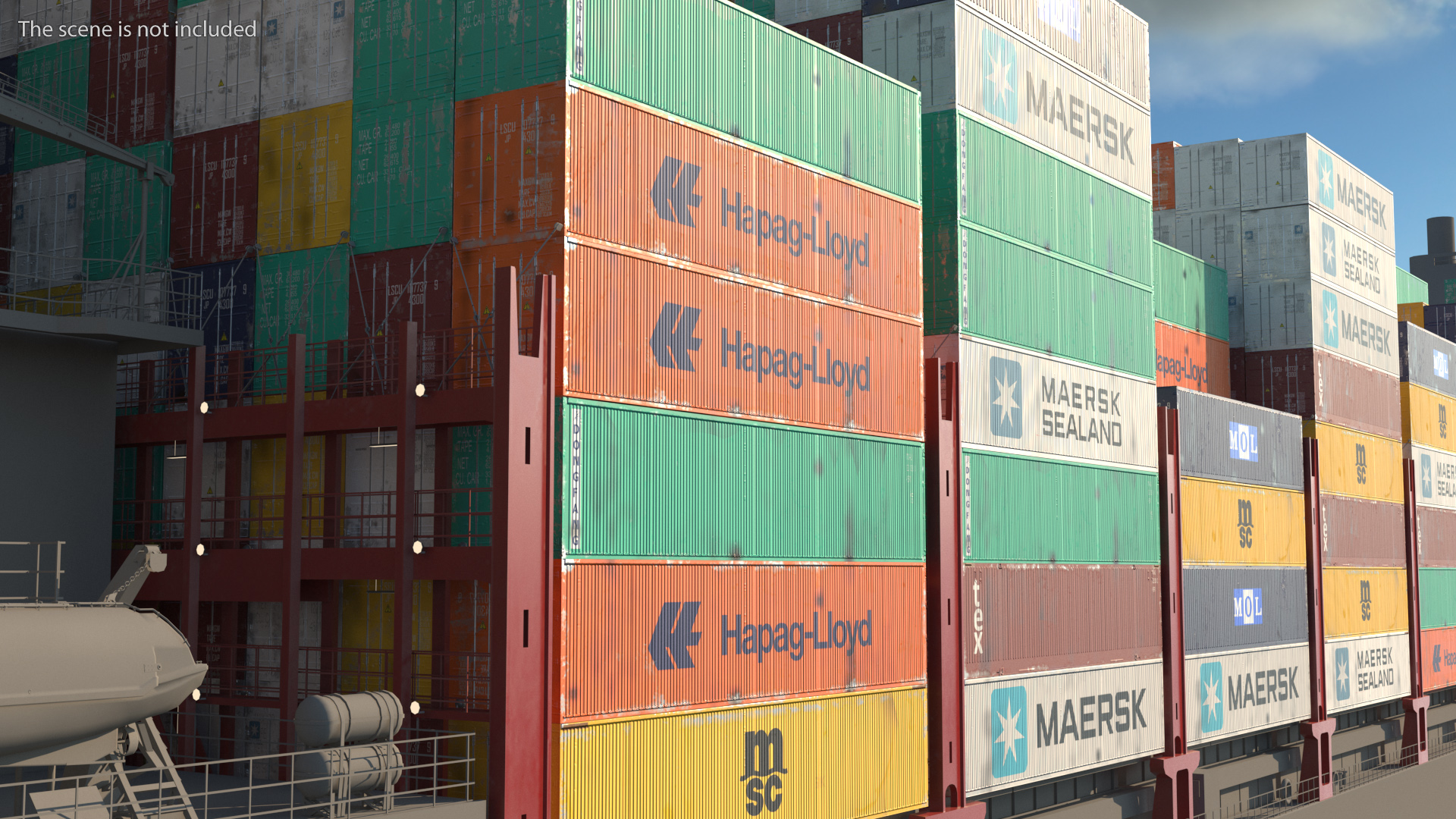 Colorful Maersk Cargo Shipping Containers Stacked 3D model
