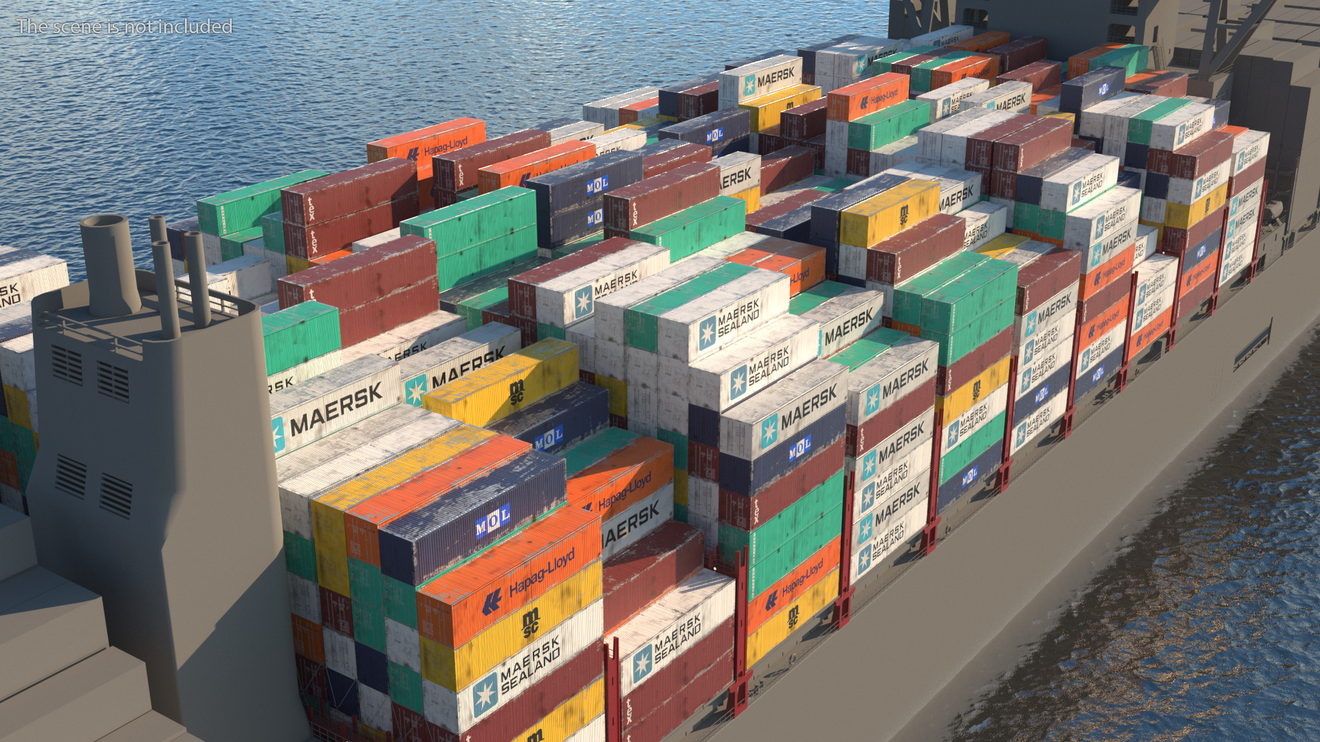 Colorful Maersk Cargo Shipping Containers Stacked 3D model