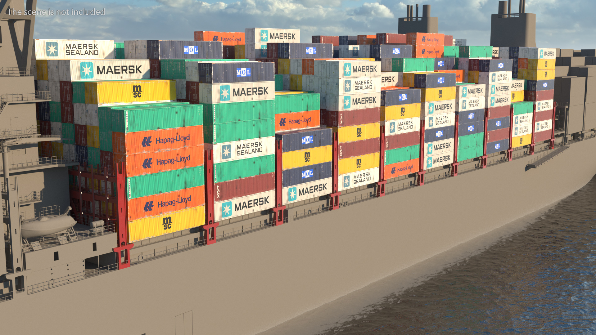 Colorful Maersk Cargo Shipping Containers Stacked 3D model