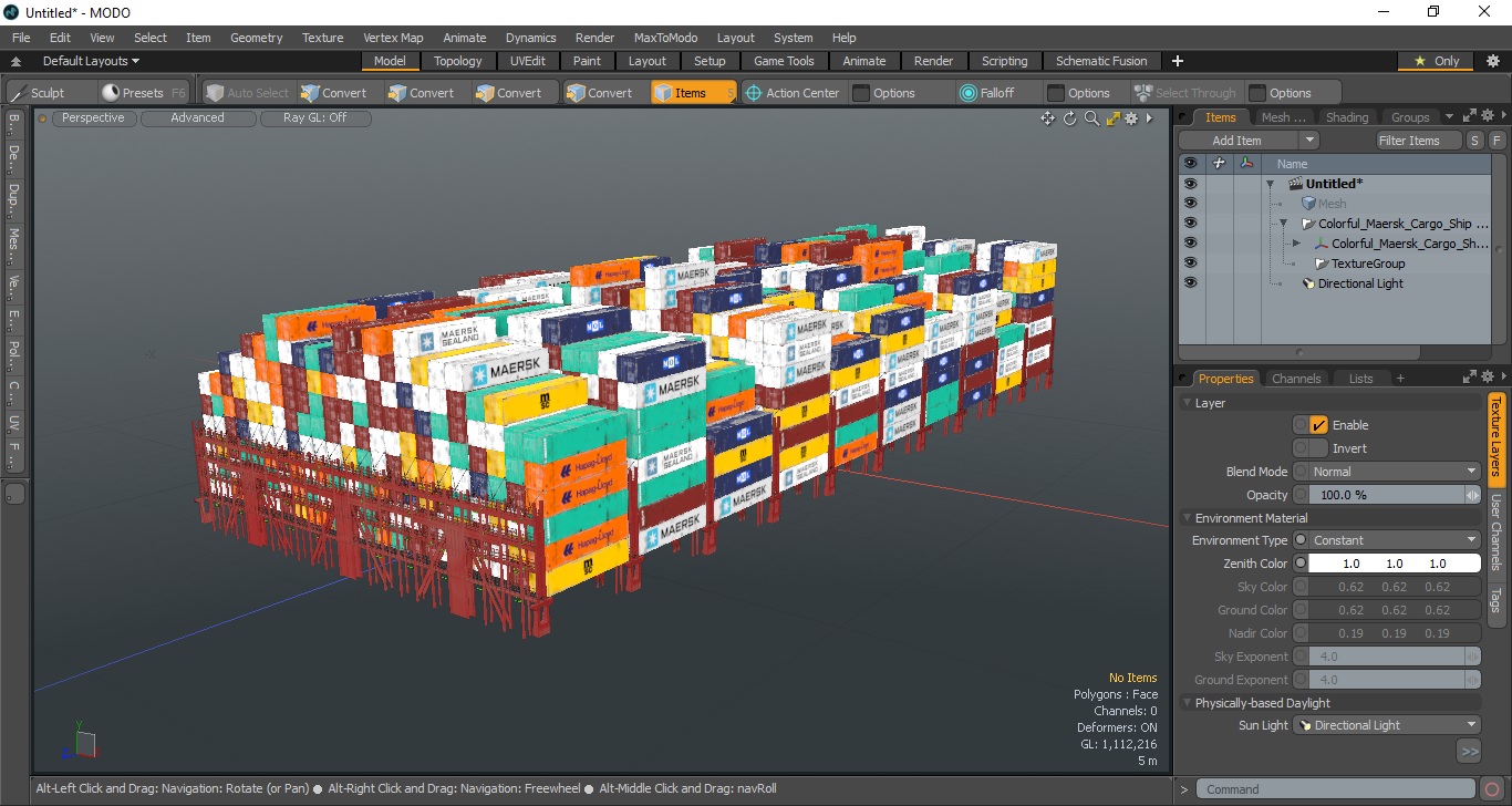 Colorful Maersk Cargo Shipping Containers Stacked 3D model