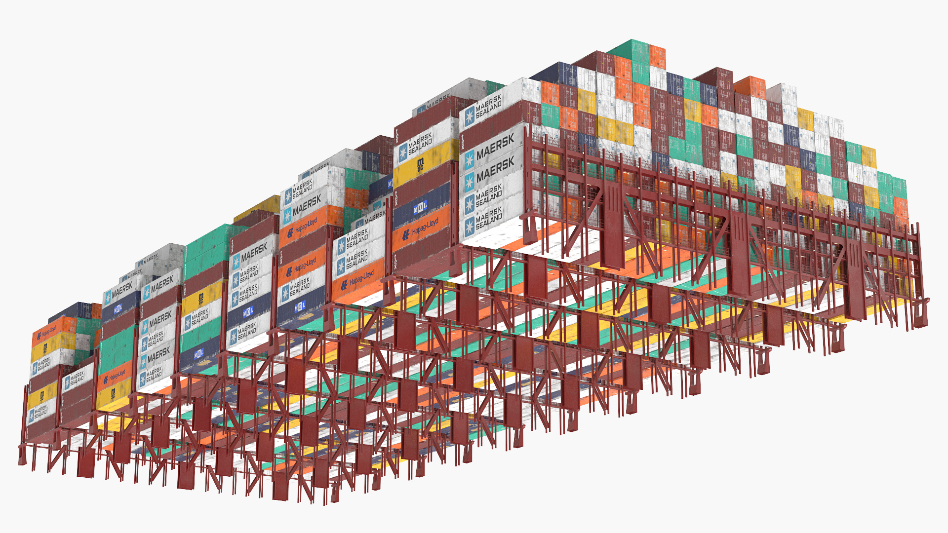 Colorful Maersk Cargo Shipping Containers Stacked 3D model