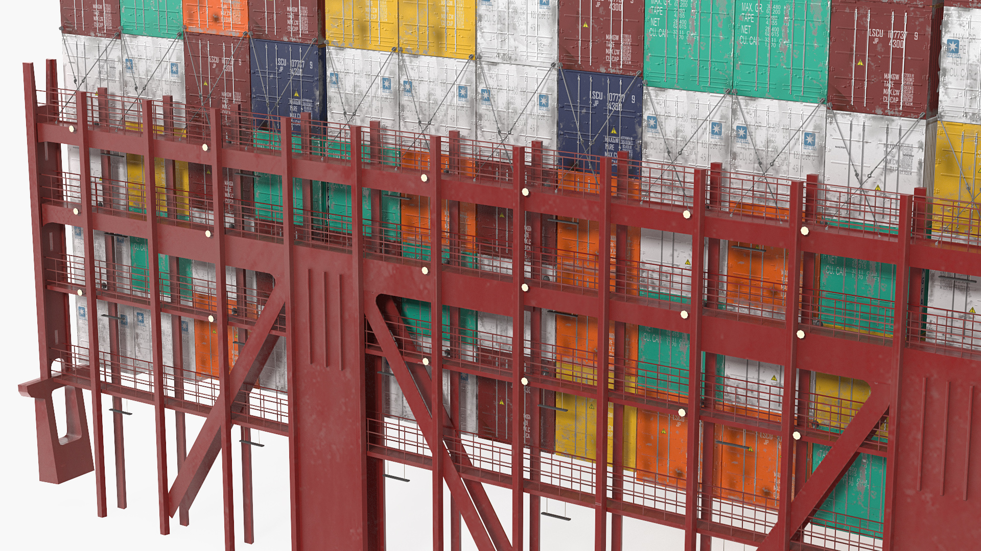Colorful Maersk Cargo Shipping Containers Stacked 3D model