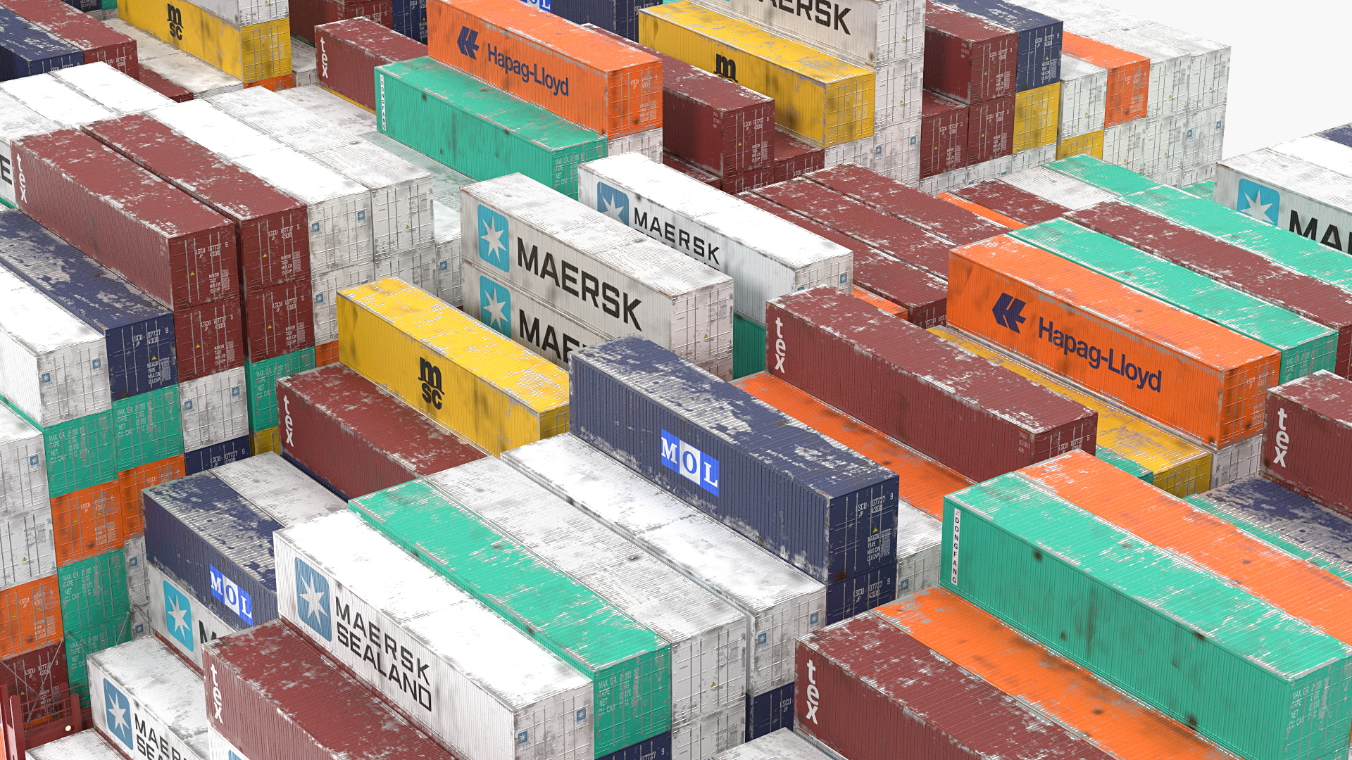 Colorful Maersk Cargo Shipping Containers Stacked 3D model