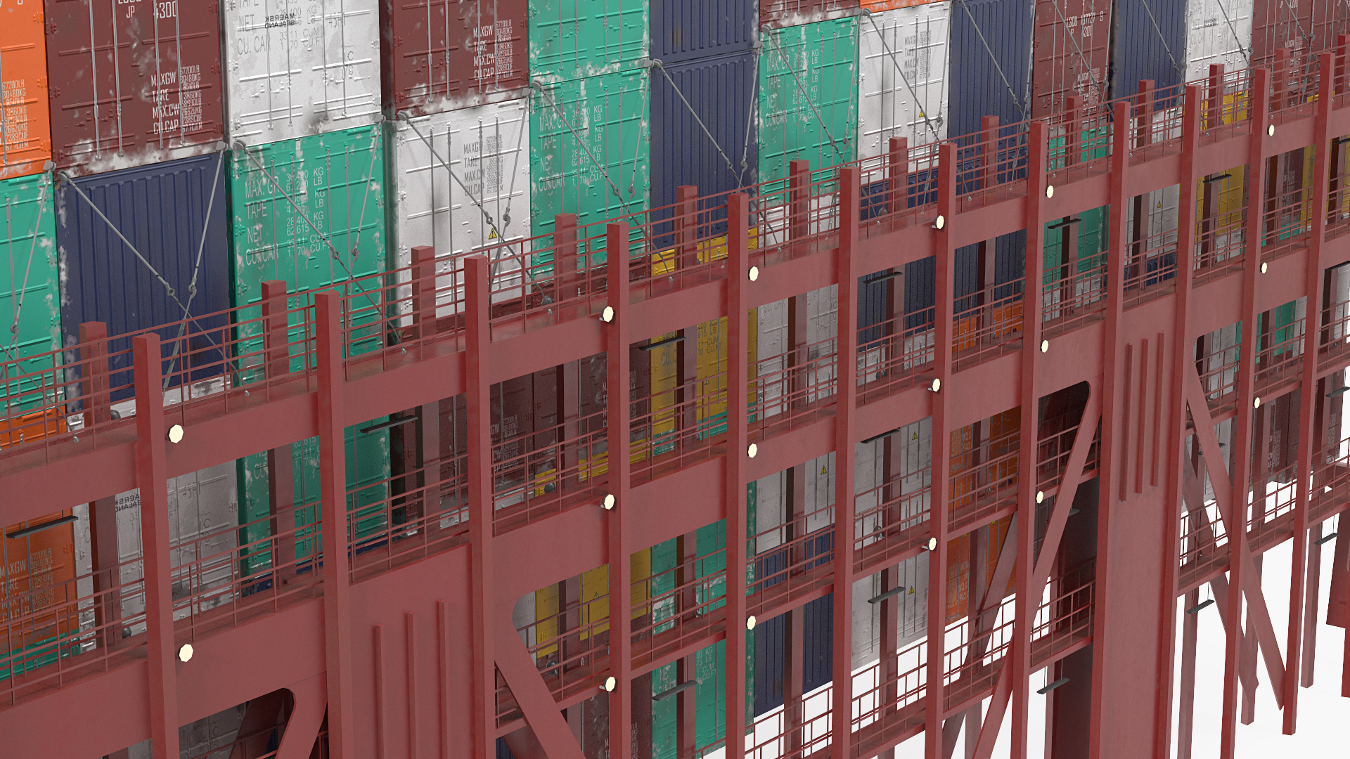 Colorful Maersk Cargo Shipping Containers Stacked 3D model