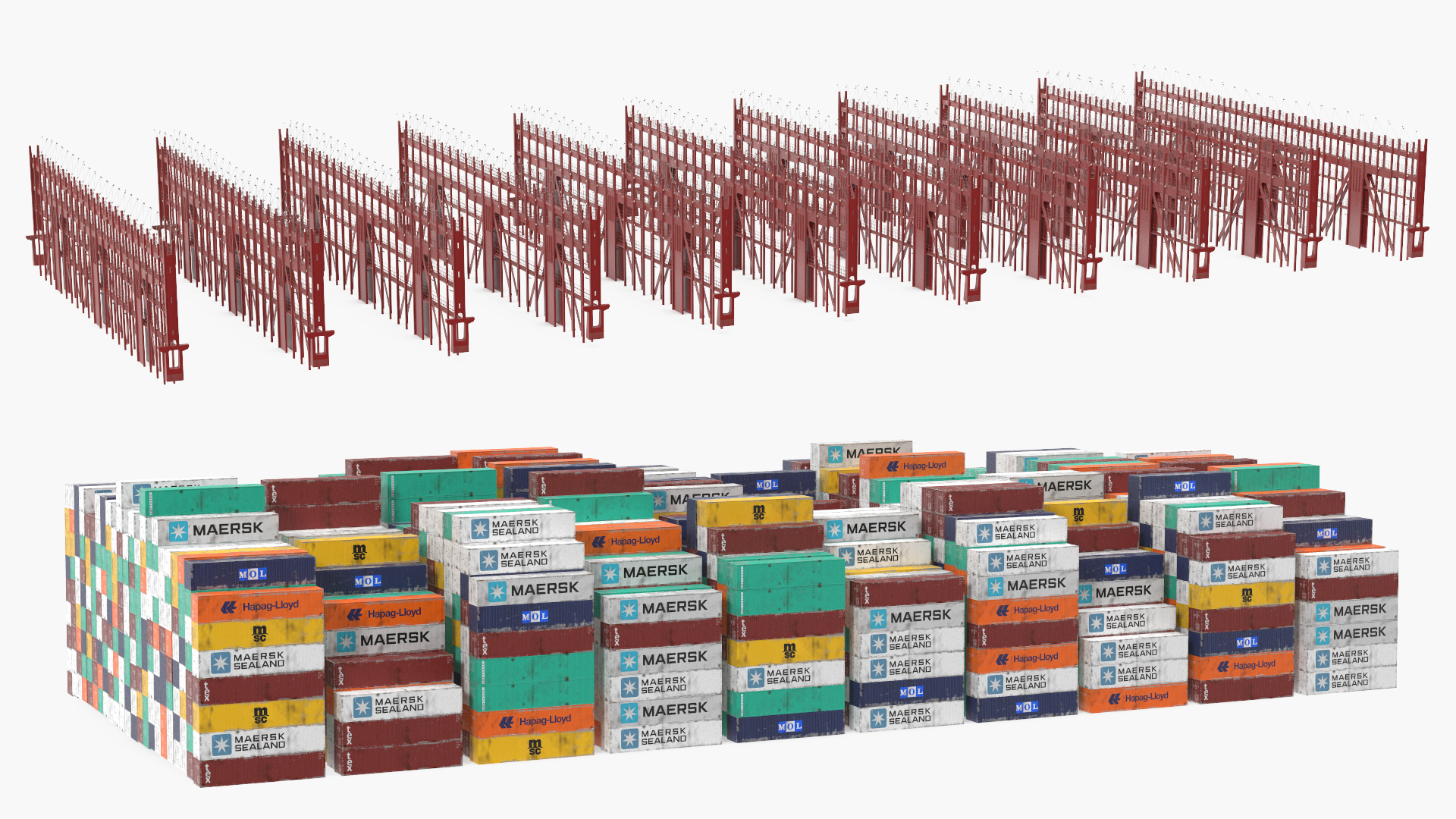 Colorful Maersk Cargo Shipping Containers Stacked 3D model