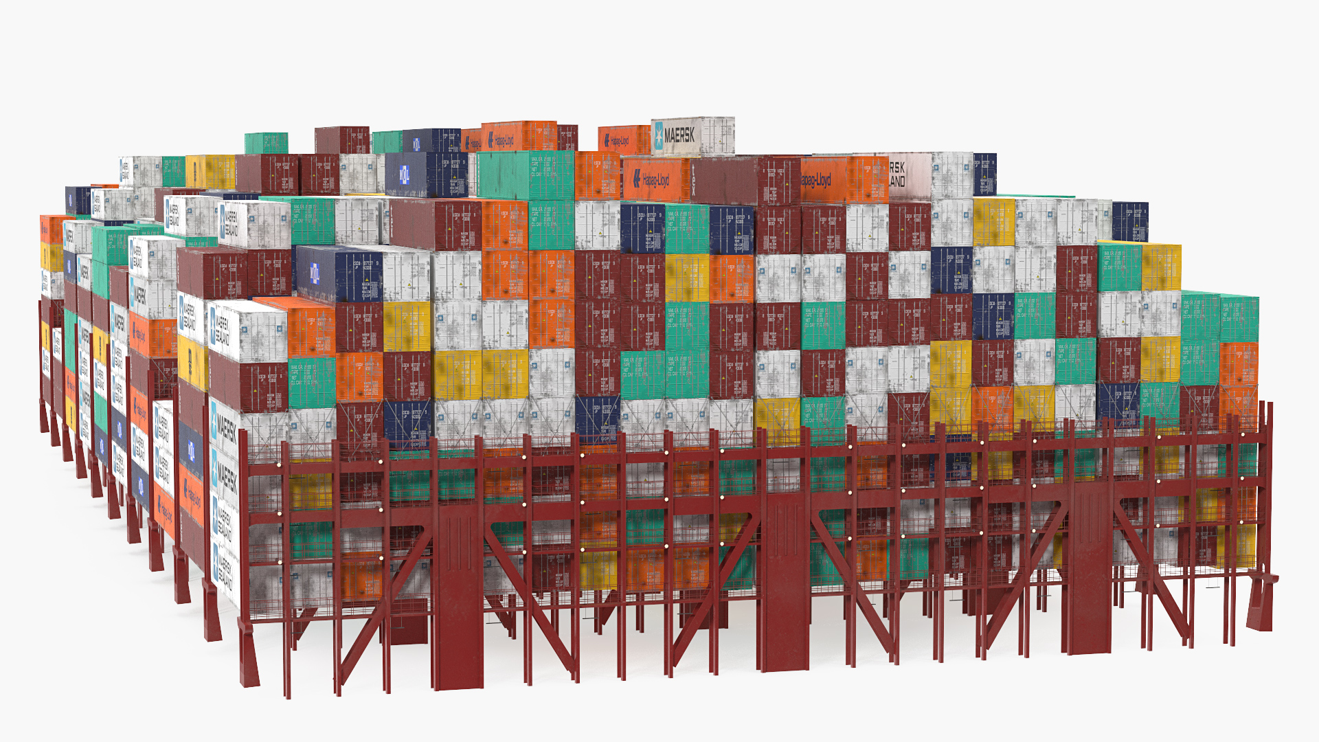 Colorful Maersk Cargo Shipping Containers Stacked 3D model