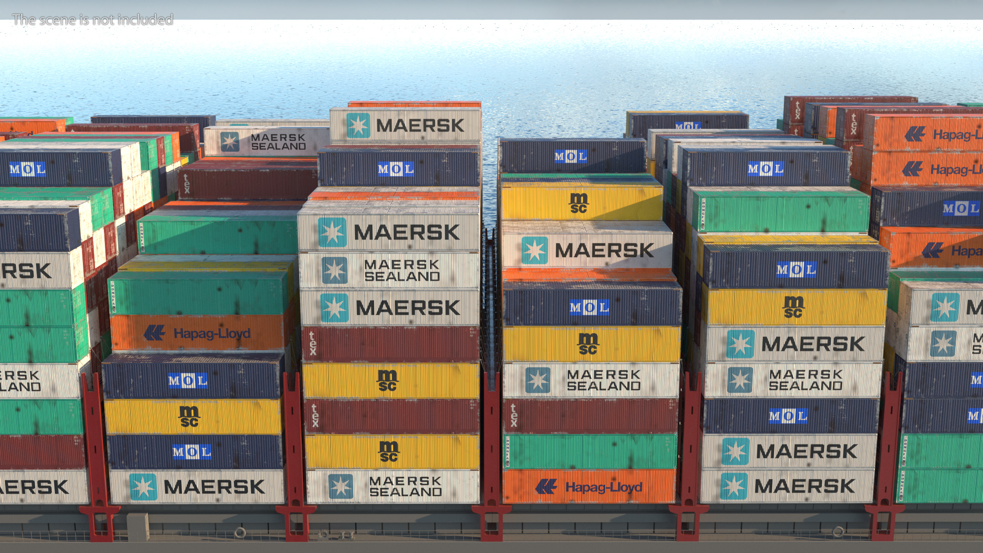 Colorful Maersk Cargo Shipping Containers Stacked 3D model