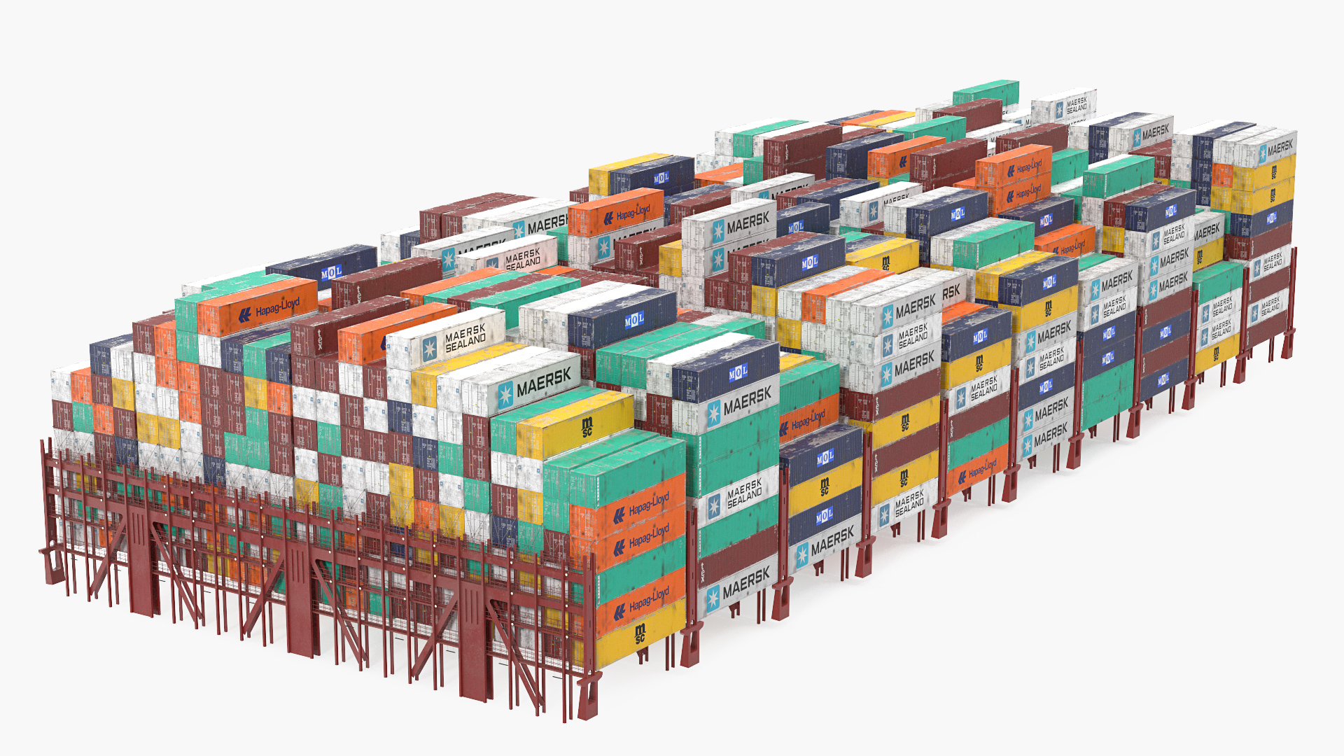 Colorful Maersk Cargo Shipping Containers Stacked 3D model