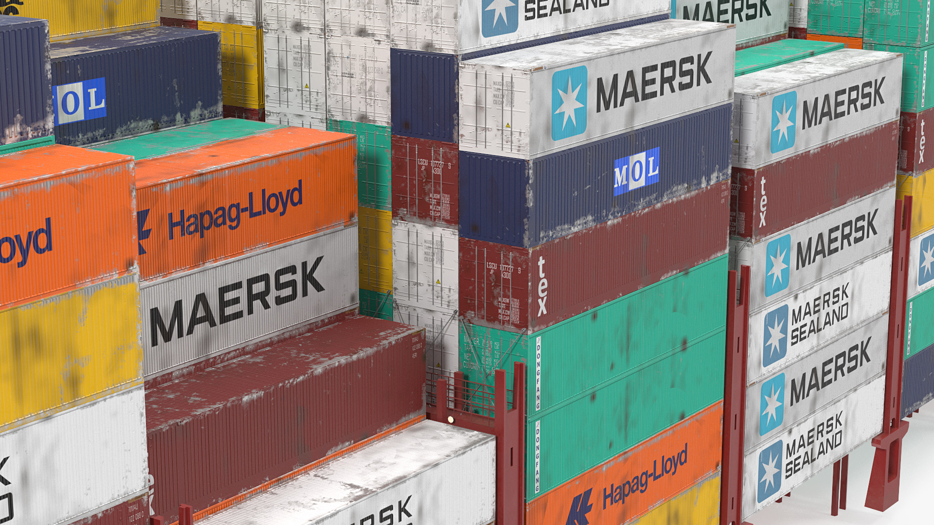 Colorful Maersk Cargo Shipping Containers Stacked 3D model