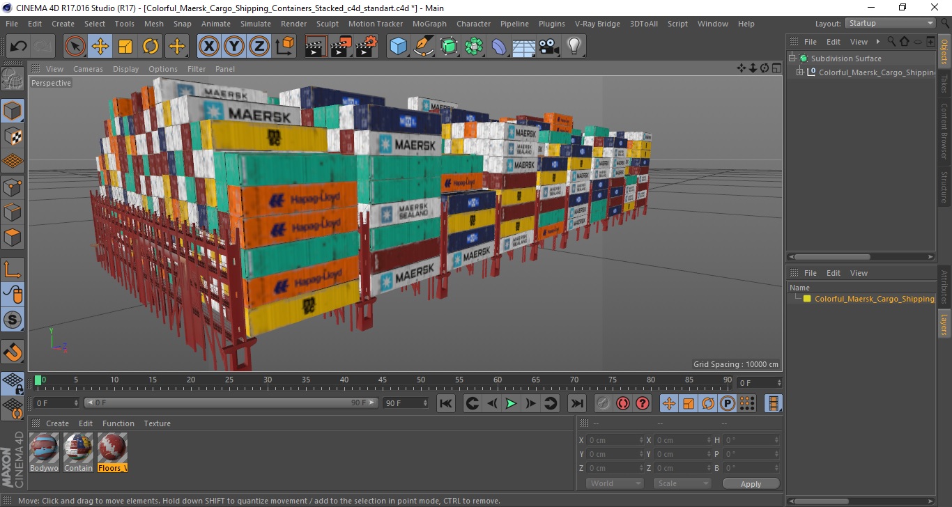 Colorful Maersk Cargo Shipping Containers Stacked 3D model