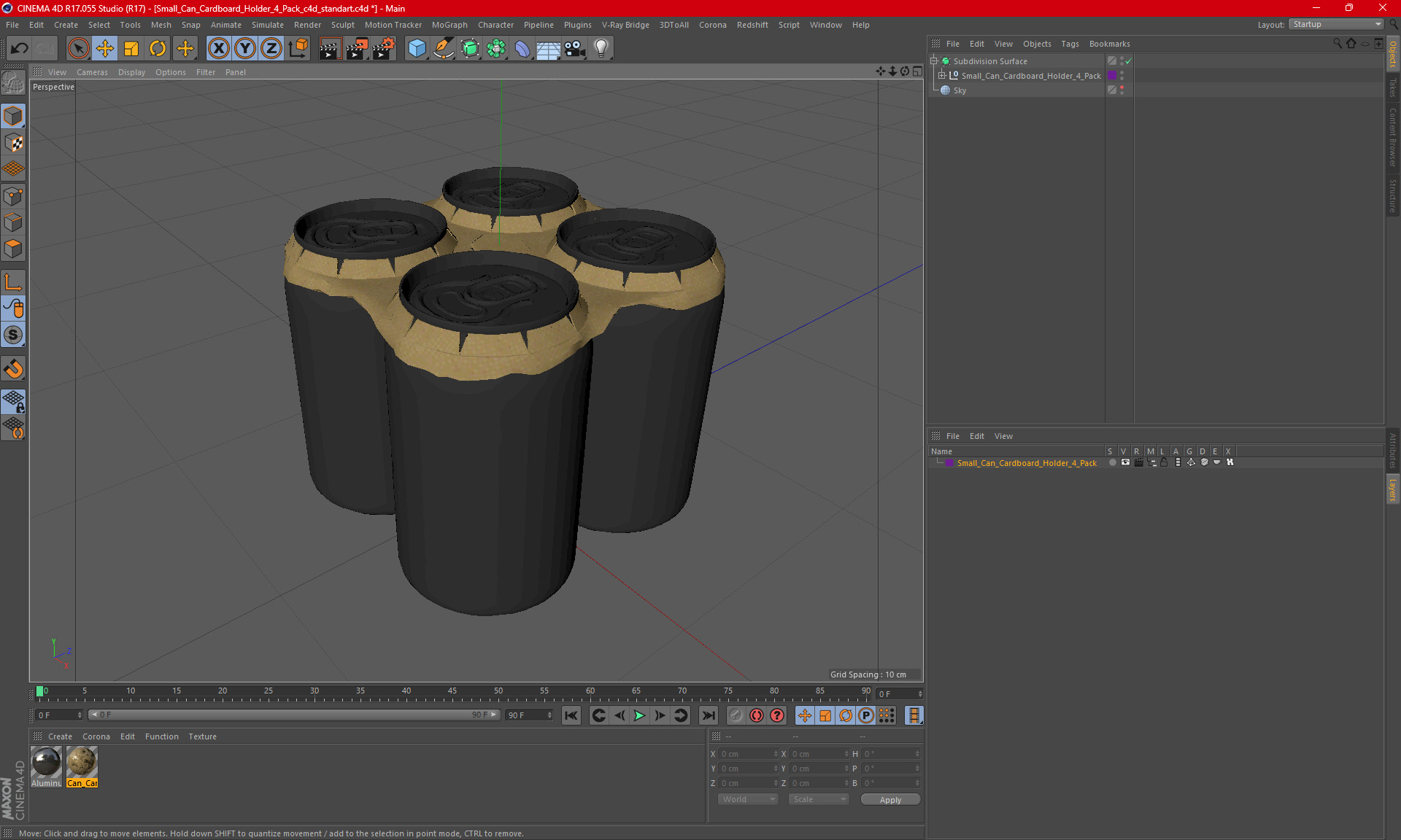 3D Small Can Cardboard Holder 4 Pack model