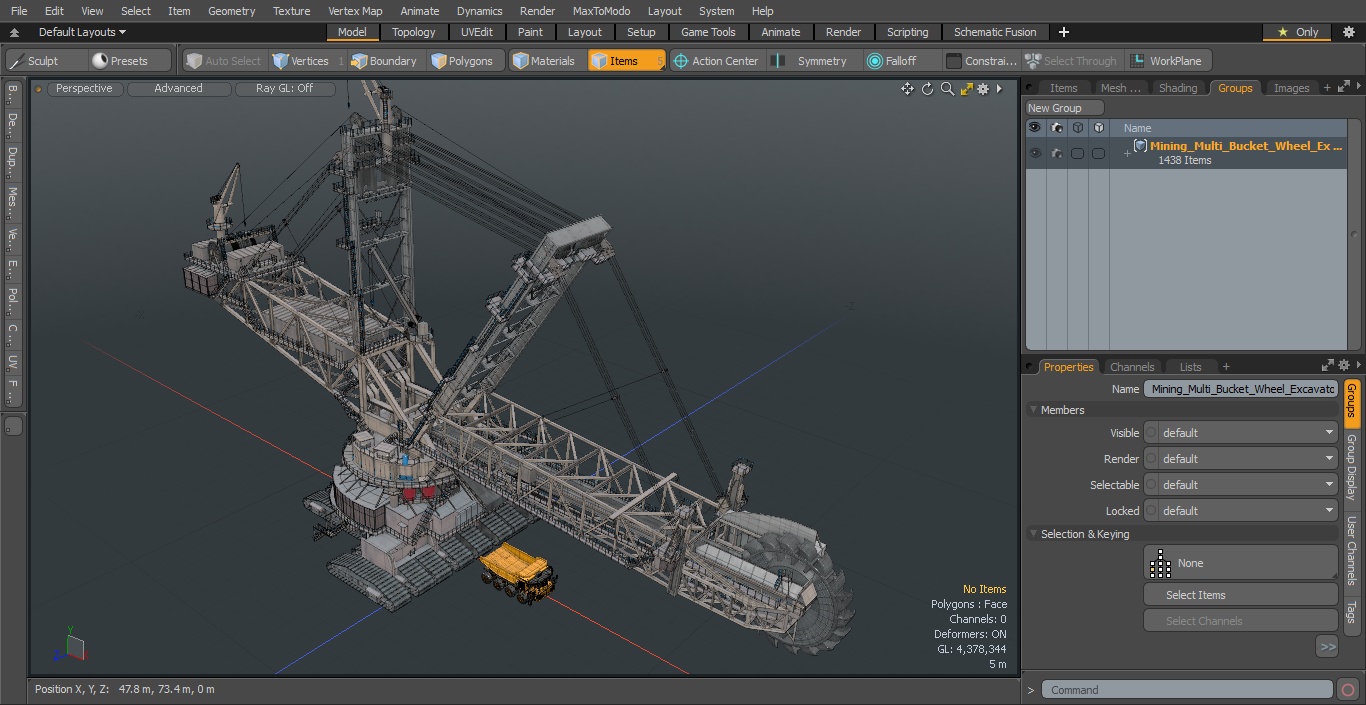 3D Mining Multi Bucket Wheel Excavator with Mining Truck model