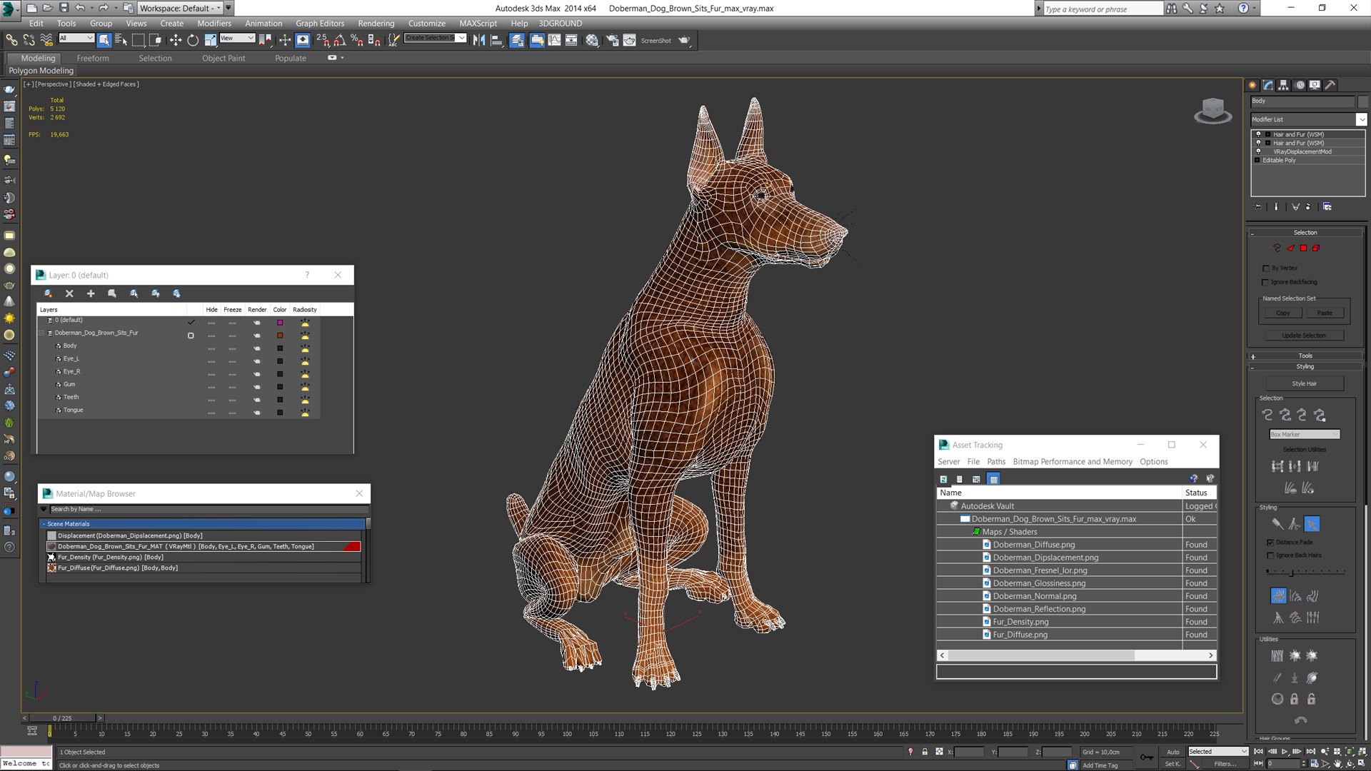 Doberman Dog Brown Sits Fur 3D
