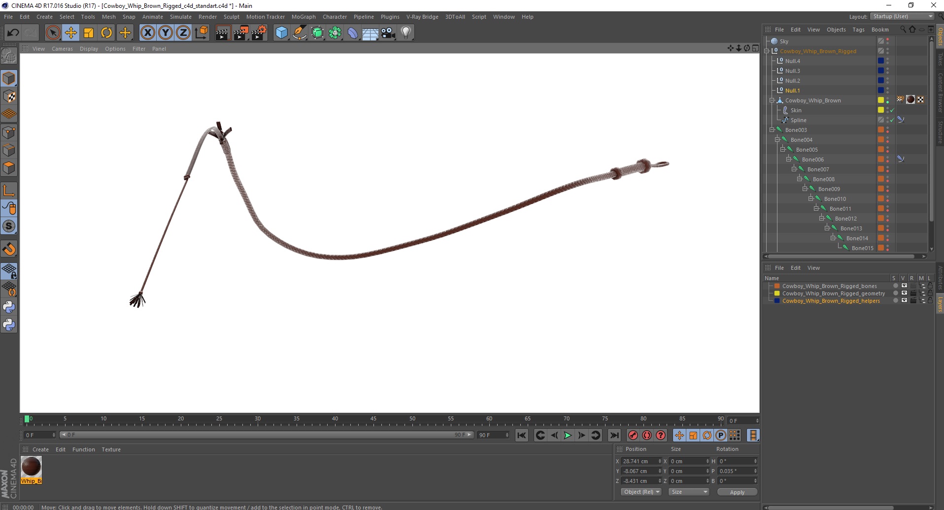 3D Cowboy Whip Brown Rigged for Cinema 4D model